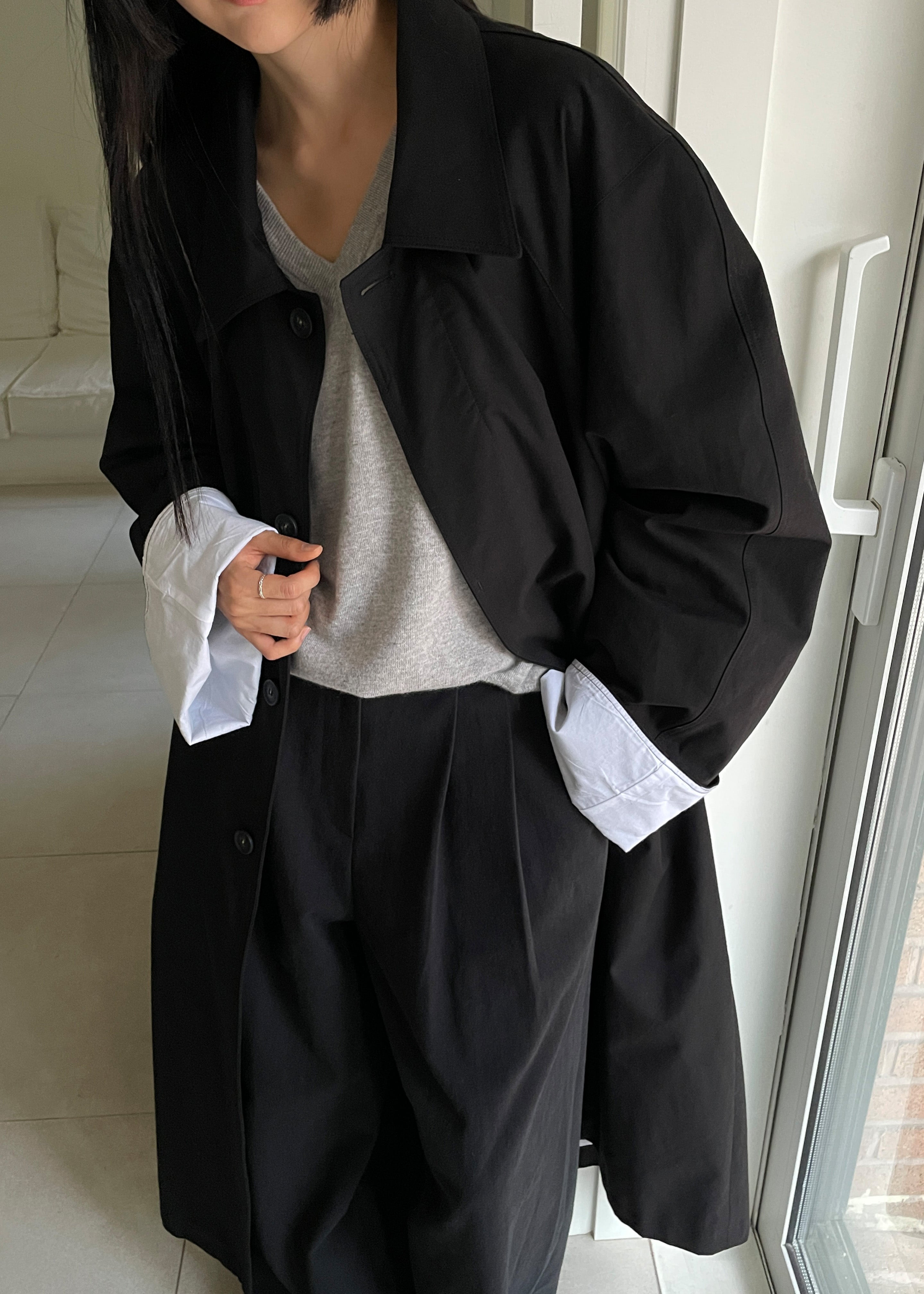 Arlise Oversized Trench Coat - Black - 6