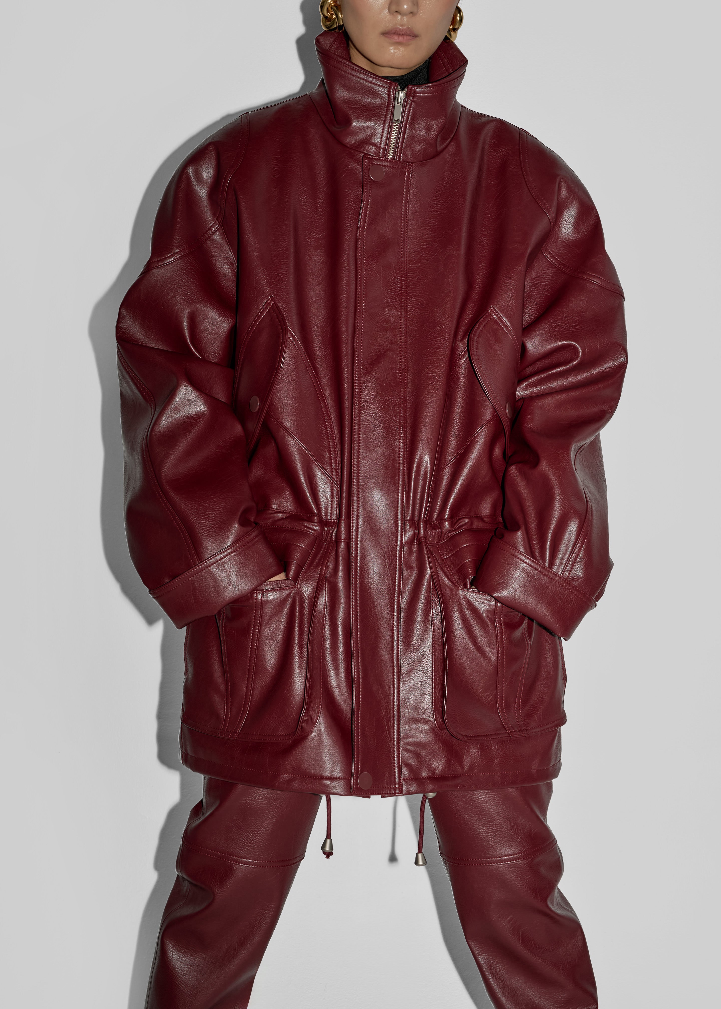 Ascona Faux Leather Jacket - Burgundy - 2