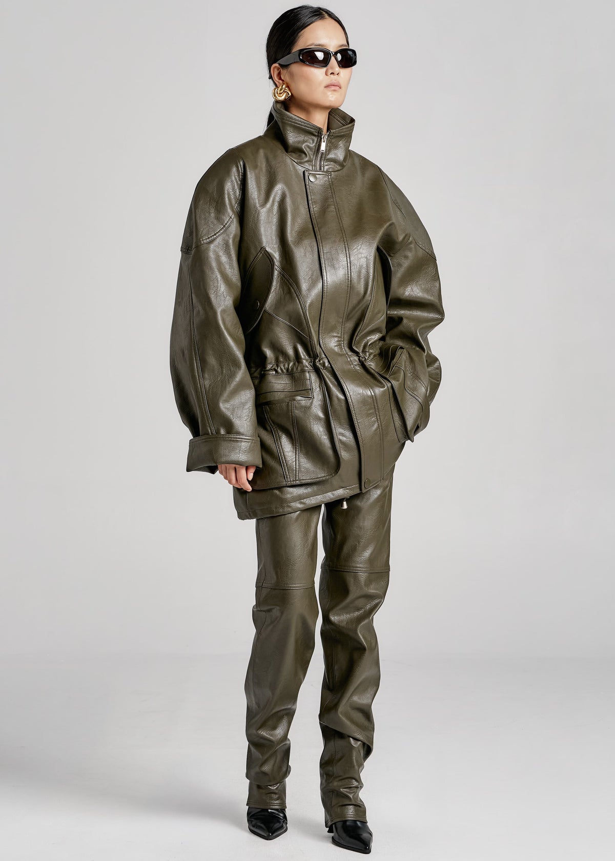 Ascona Faux Leather Jacket - Dark Olive - 7