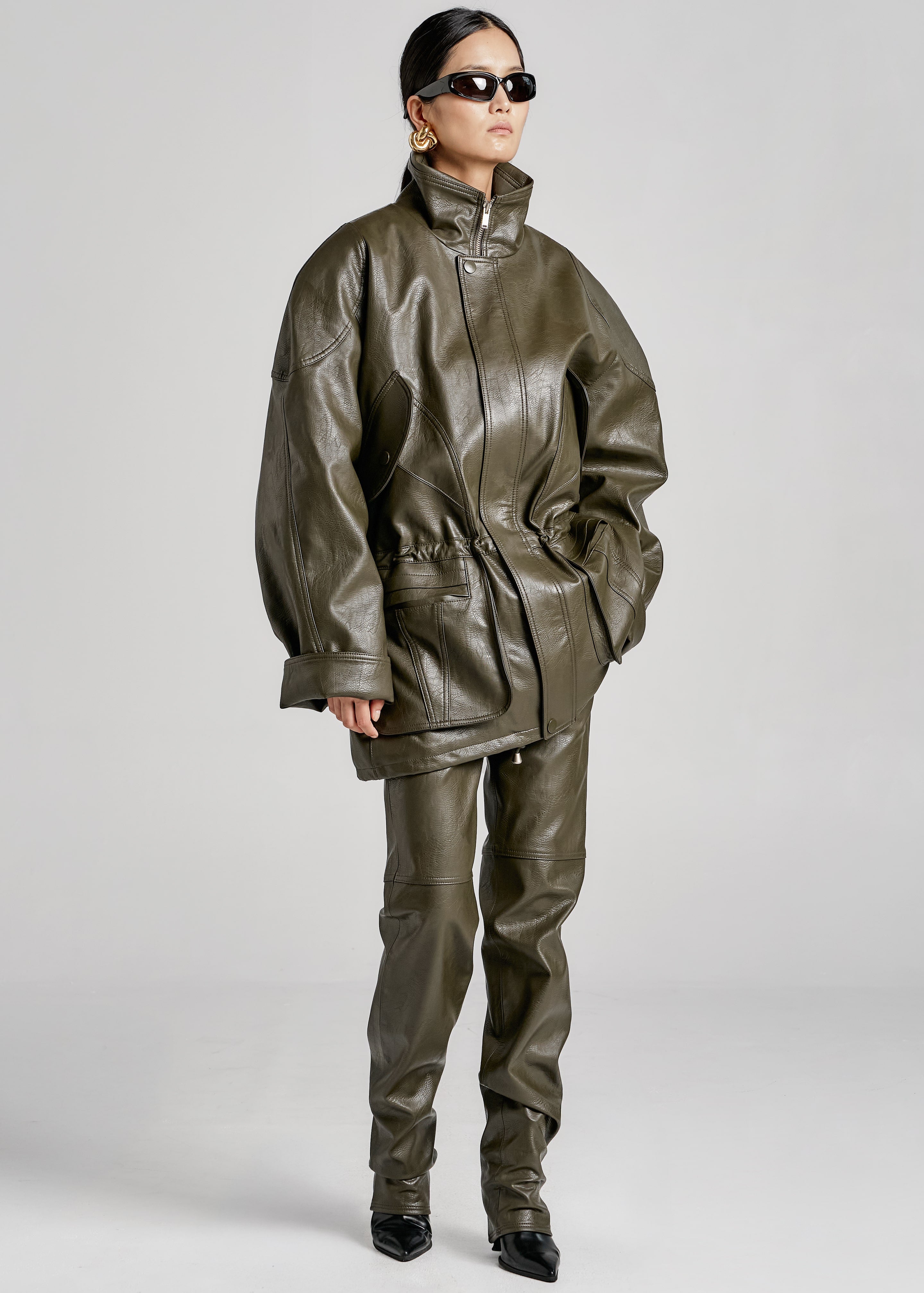 Ascona Faux Leather Jacket - Dark Olive - 7