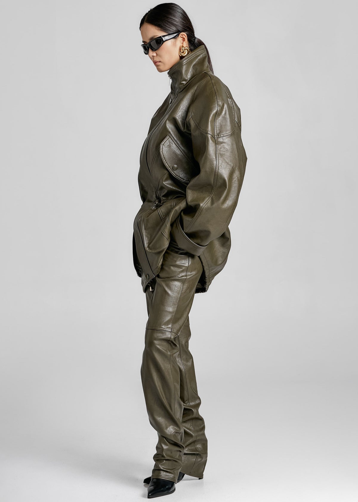 Ascona Faux Leather Jacket - Dark Olive - 8