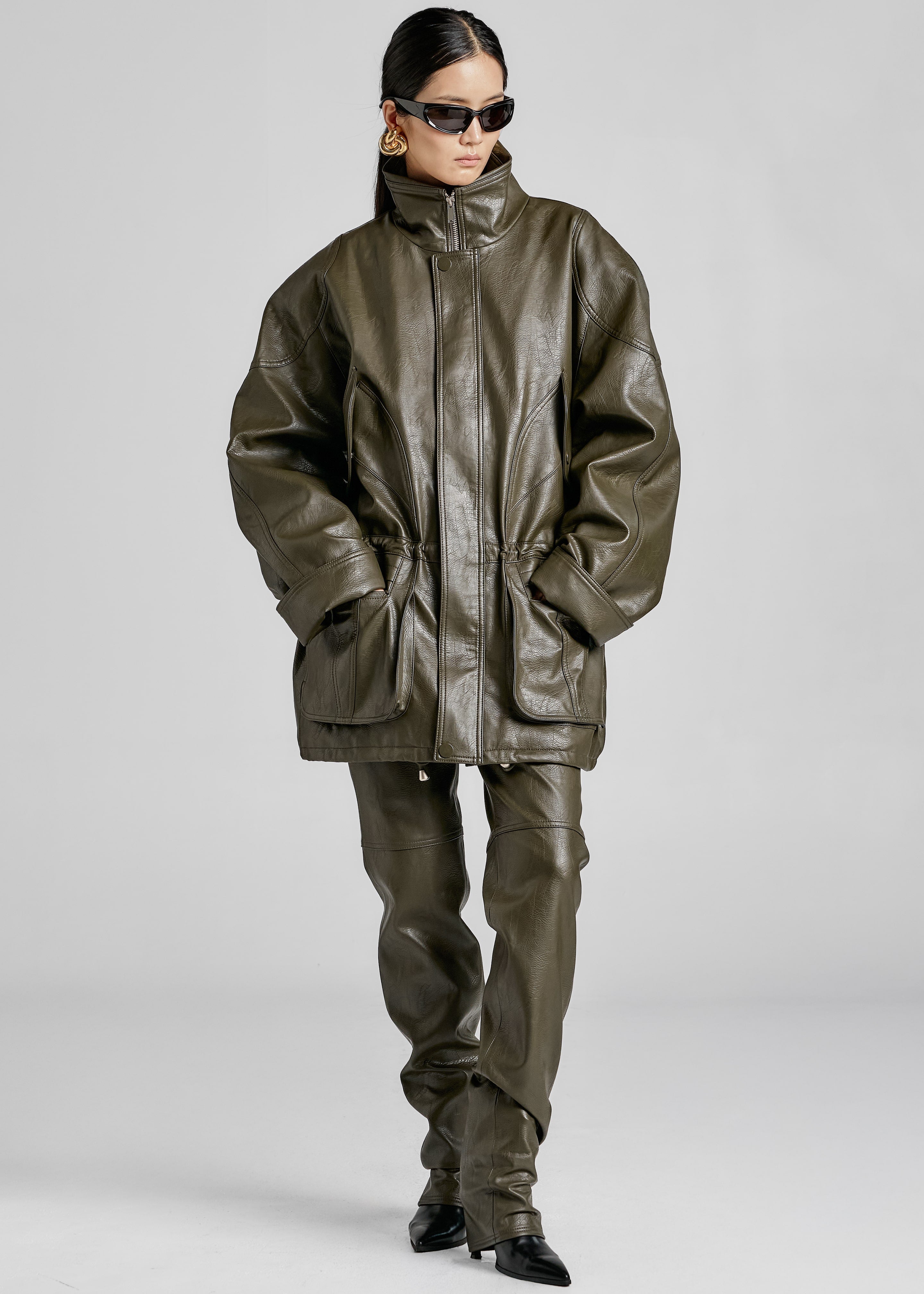 Ascona Faux Leather Jacket - Dark Olive - 6