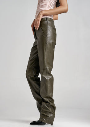 Ascona Faux Leather Pants - Dark Olive
