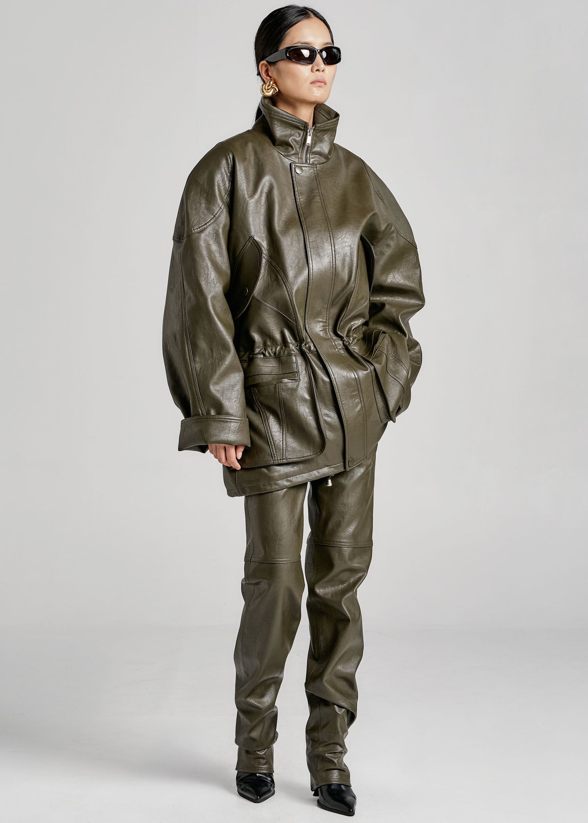 Ascona Faux Leather Pants - Dark Olive - 8