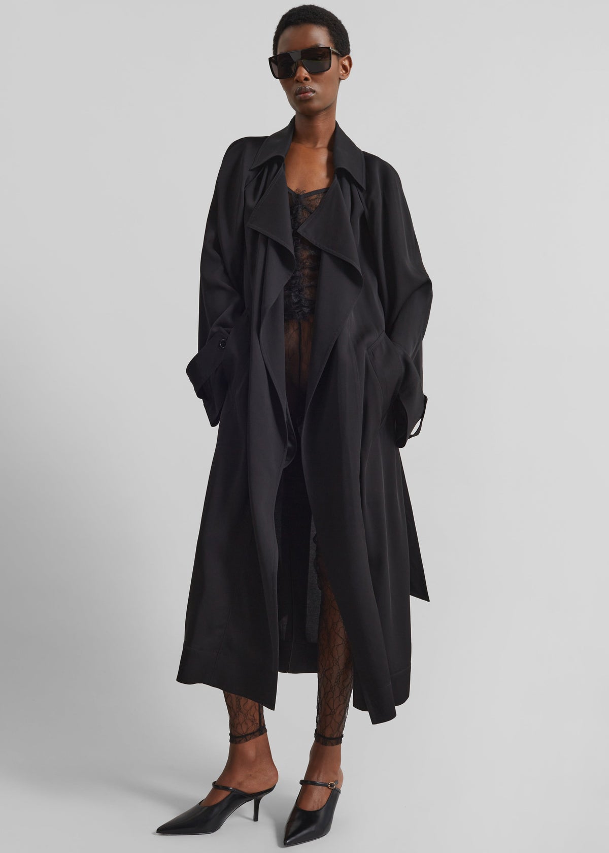 Astoria Cut-Out Raglan Sleeve Trench Coat - Black - 4
