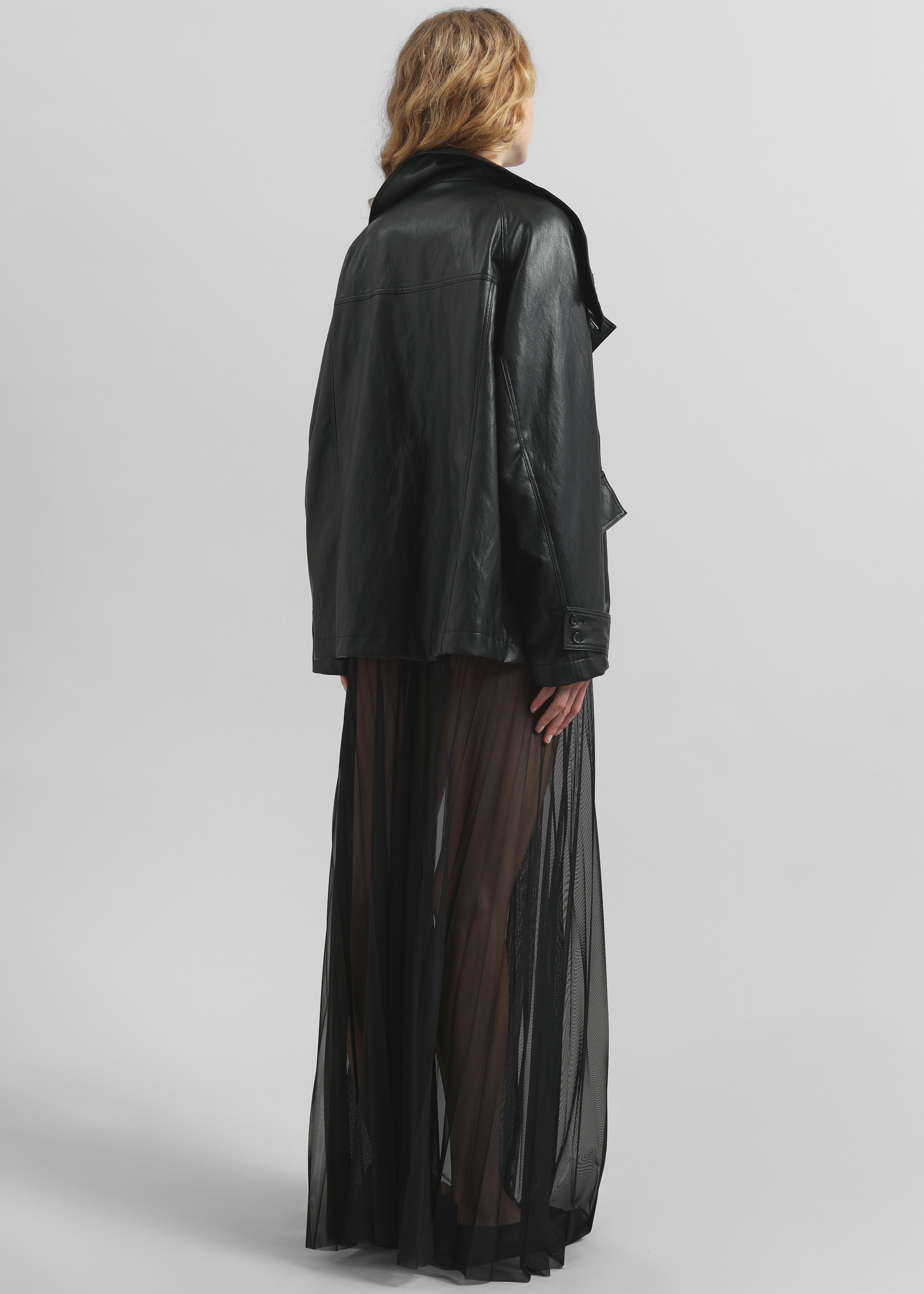 Amunta Faux Leather Trench Jacket - Black - 8