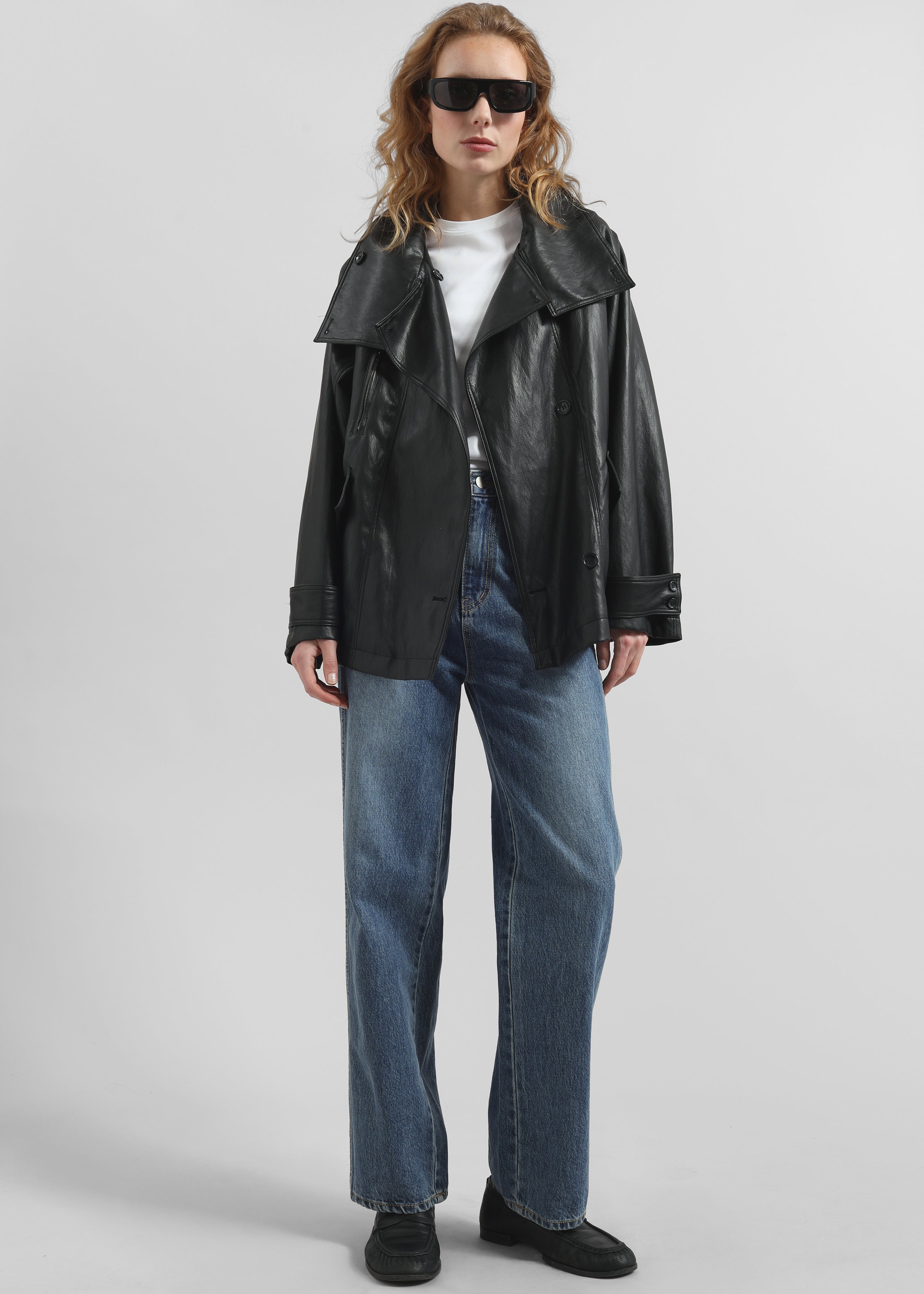 Amunta Faux Leather Trench Jacket - Black - 3