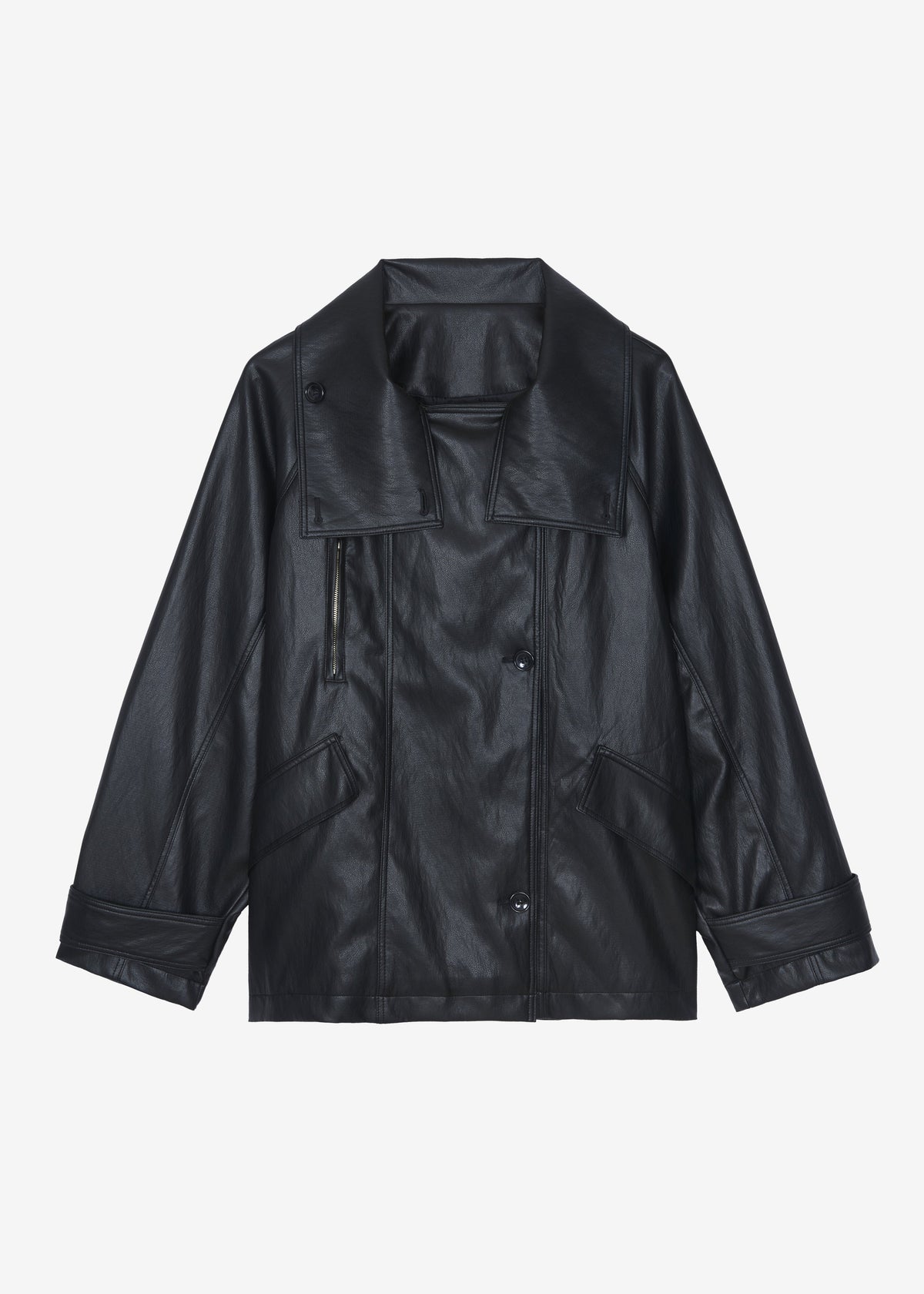 Amunta Faux Leather Trench Jacket - Black - 9