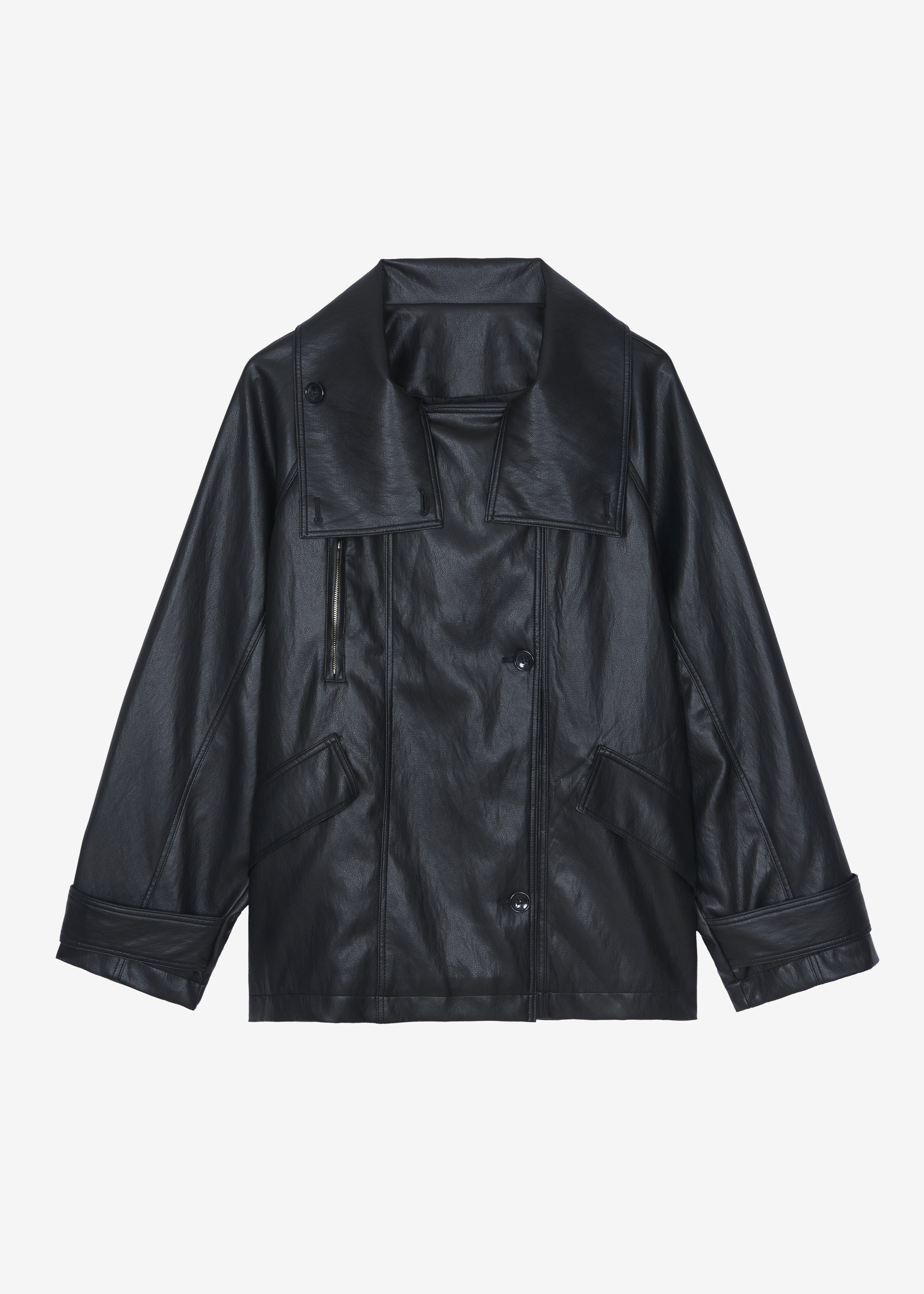 Amunta Faux Leather Trench Jacket - Black - 9