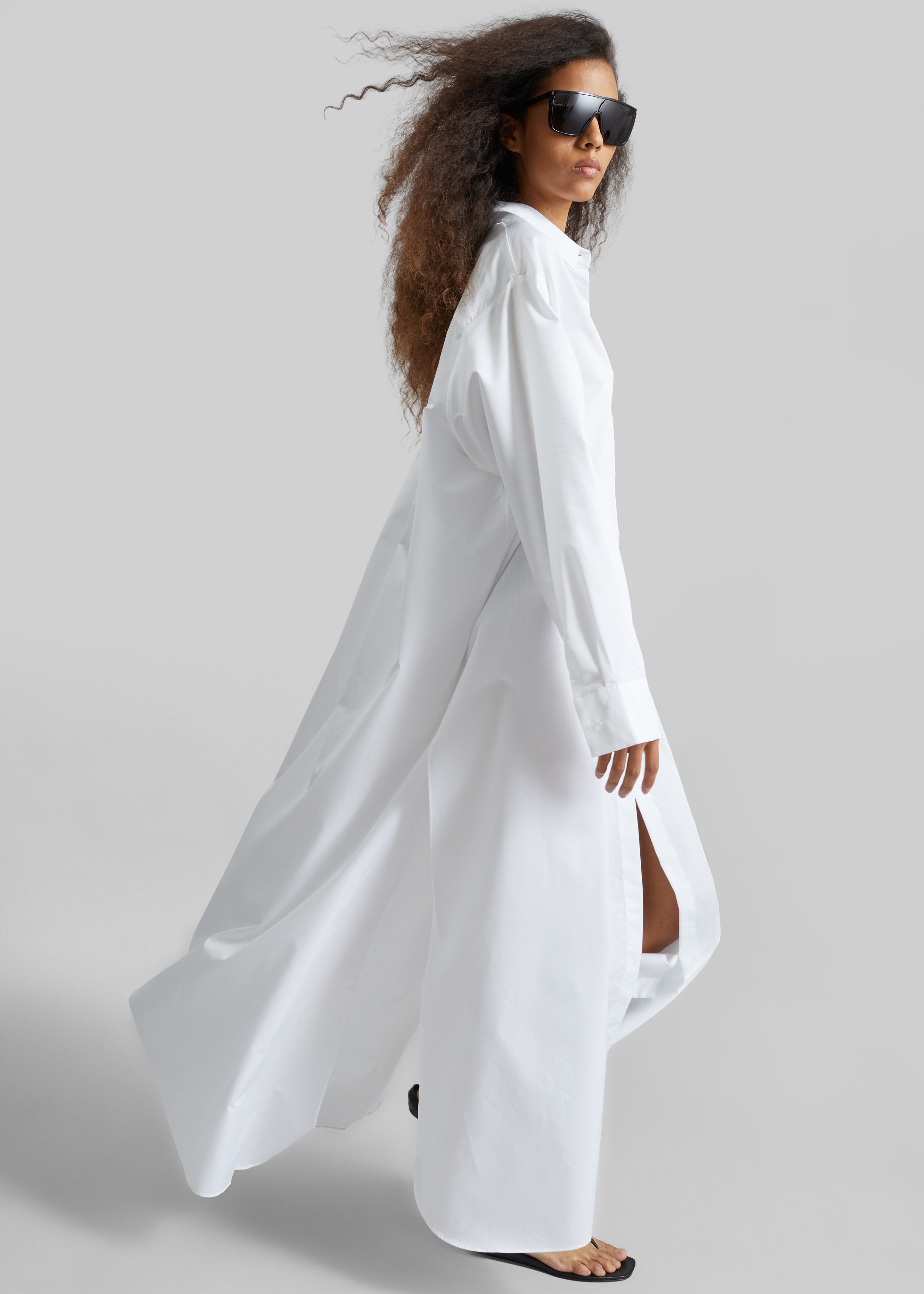 chinese dress ladies Belted Long Sleeve Shirt Dress in Cotton Voile Greige / 6 main image 0