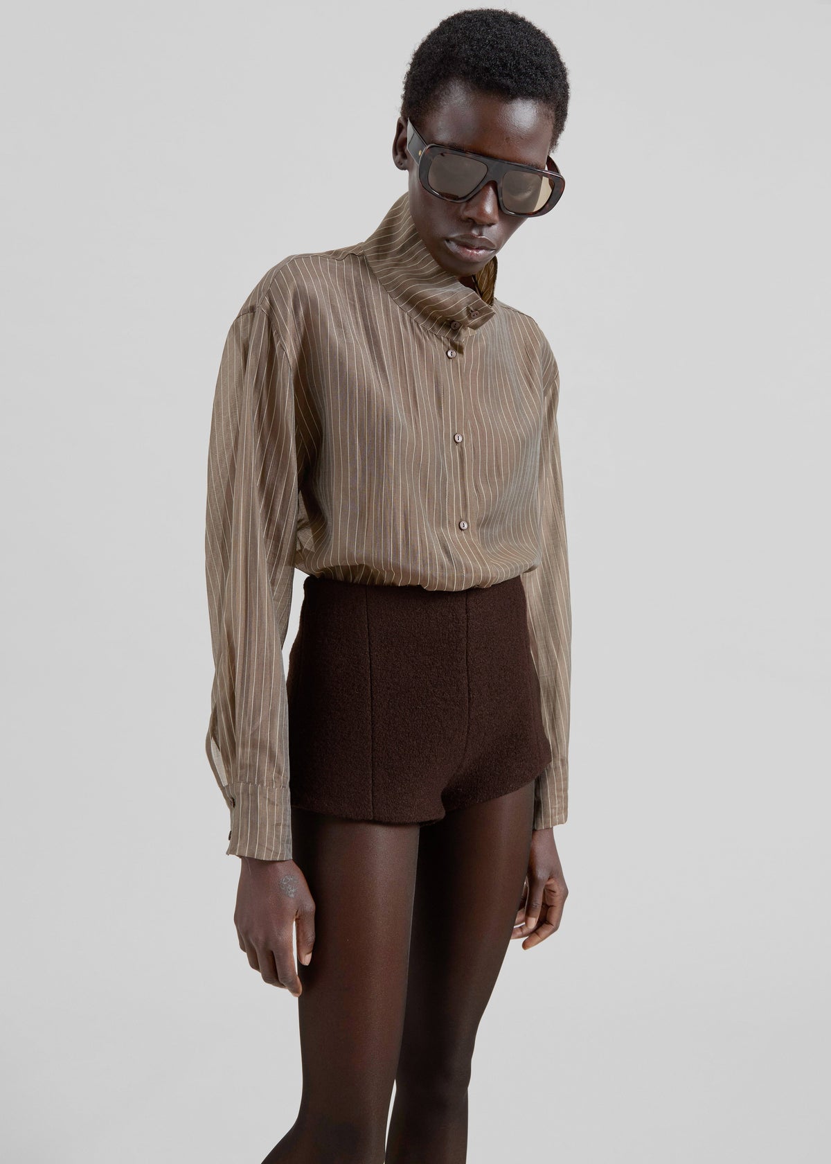 Avila Sheer Fluid Shirt - Brown/White Stripe - 7