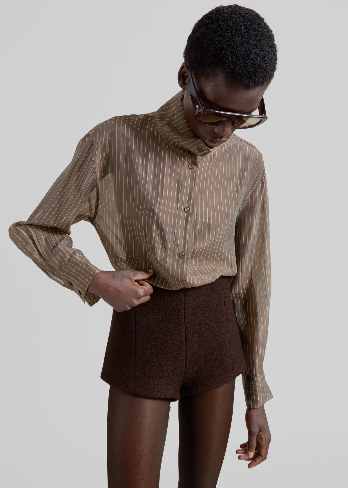 Avila Sheer Fluid Shirt - Brown/White Stripe - 3