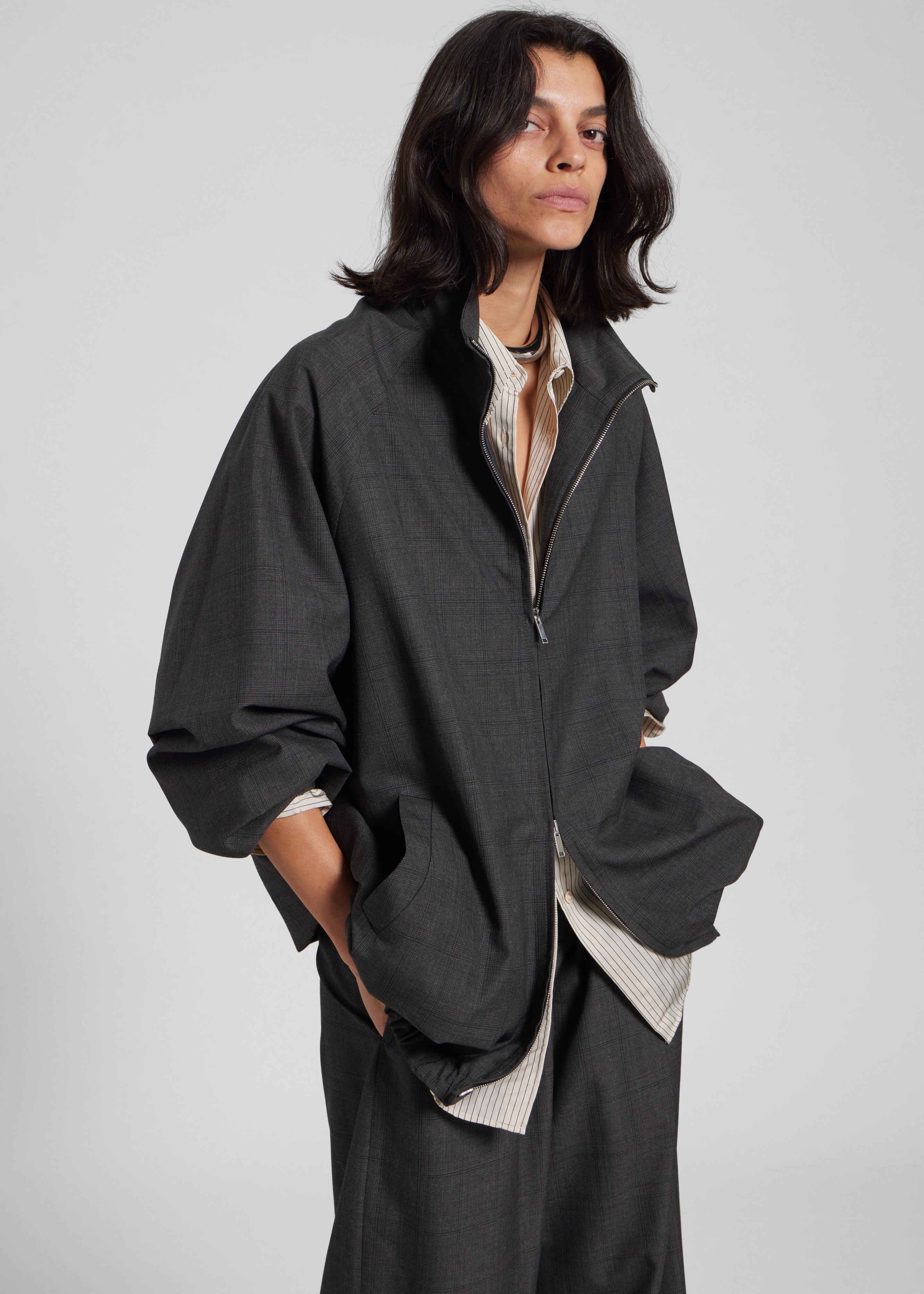 Baxter Plaid Track Jacket - Dark Grey – The Frankie Shop Europe