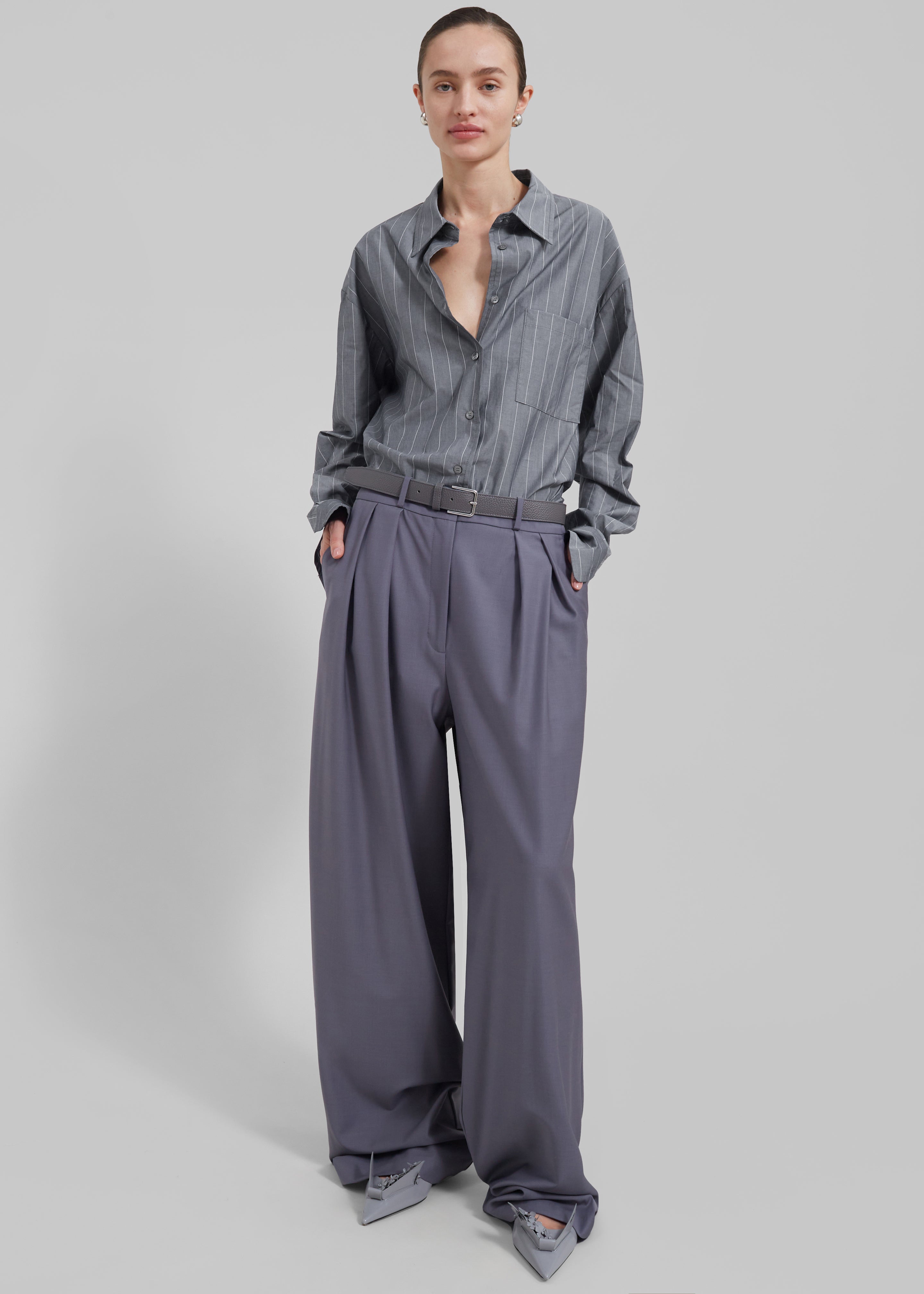Beatrix Button Up Shirt - Grey/White Pinstripe - 2