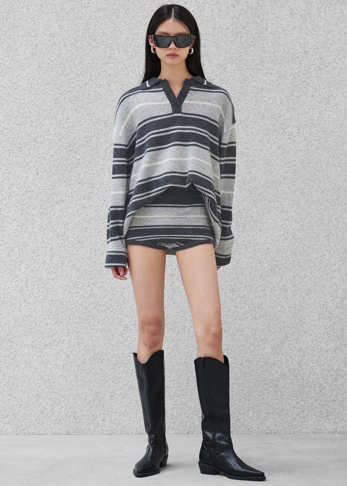 Belize Knit Polo Sweater - Grey Stripe - 9