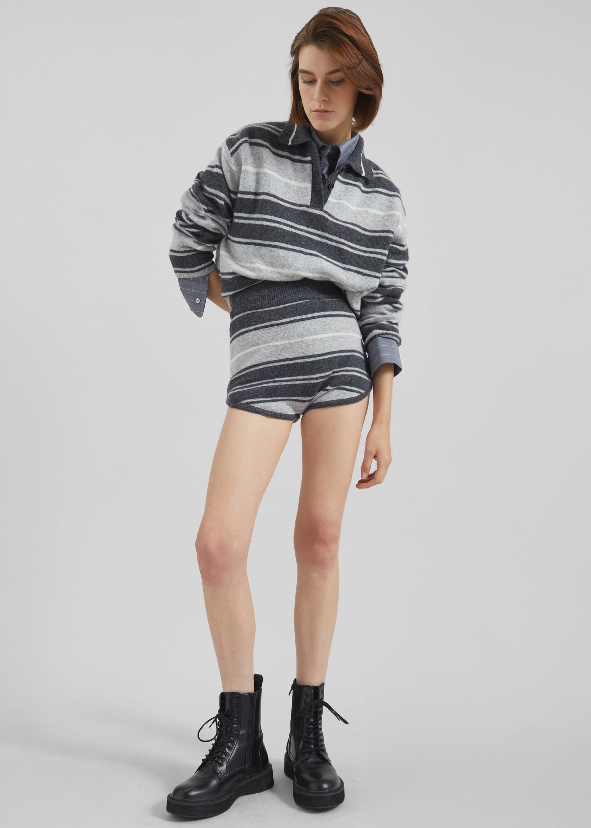 Belize Knit Polo Sweater - Grey Stripe - 8