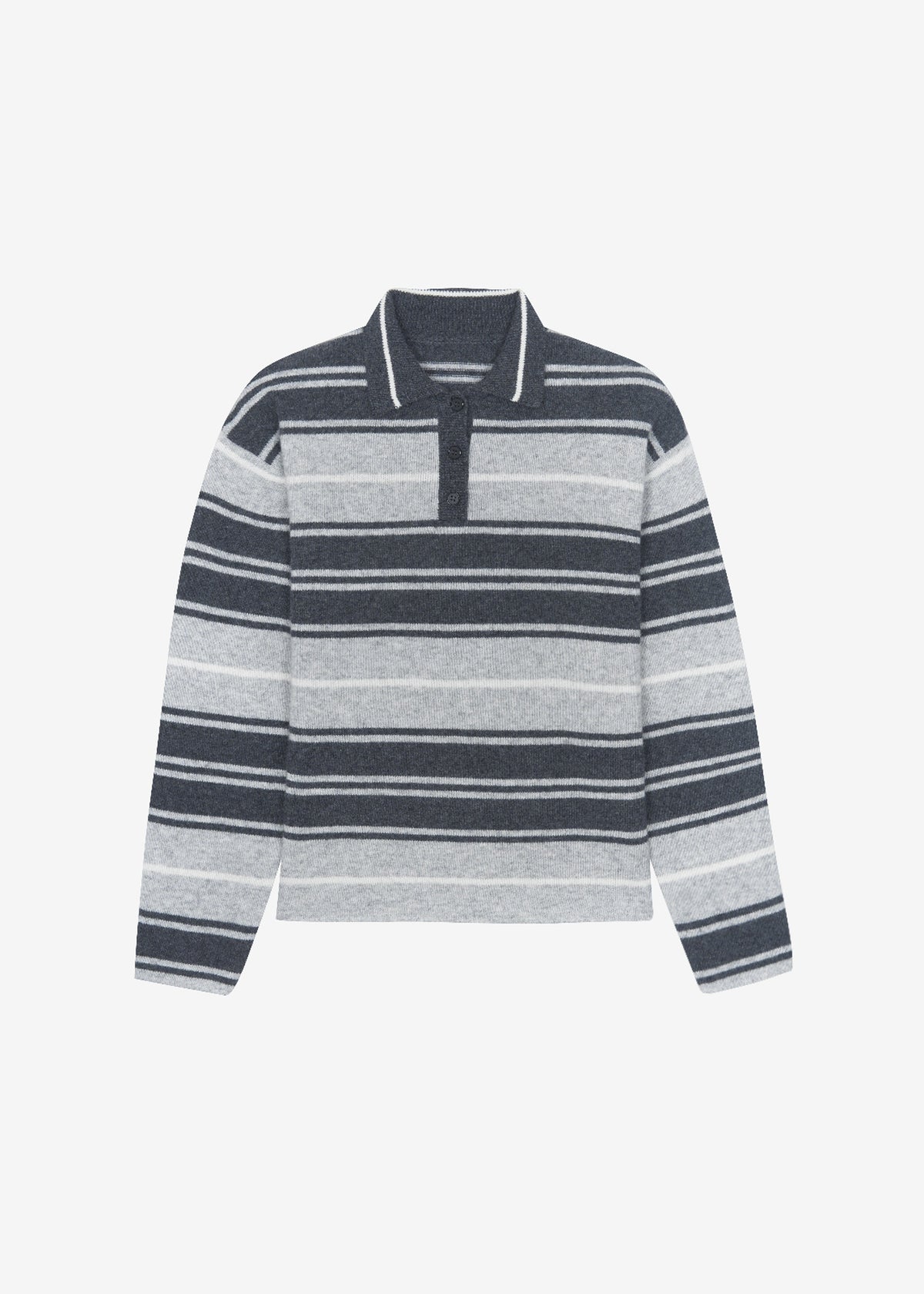 Belize Knit Polo Sweater - Grey Stripe - 11
