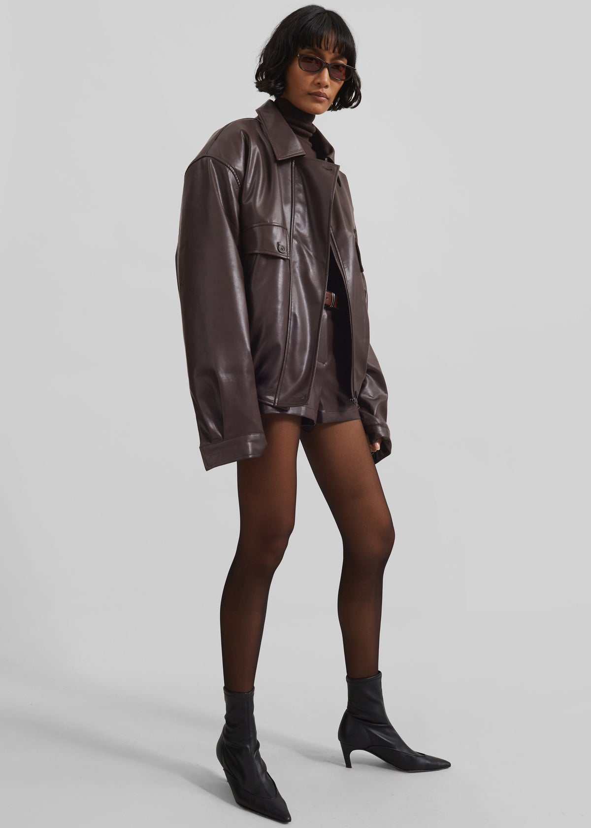 Belmont Faux Leather Jacket - Brown - 5