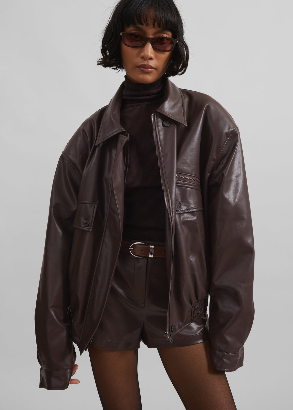 Belmont Faux Leather Jacket - Brown - 8