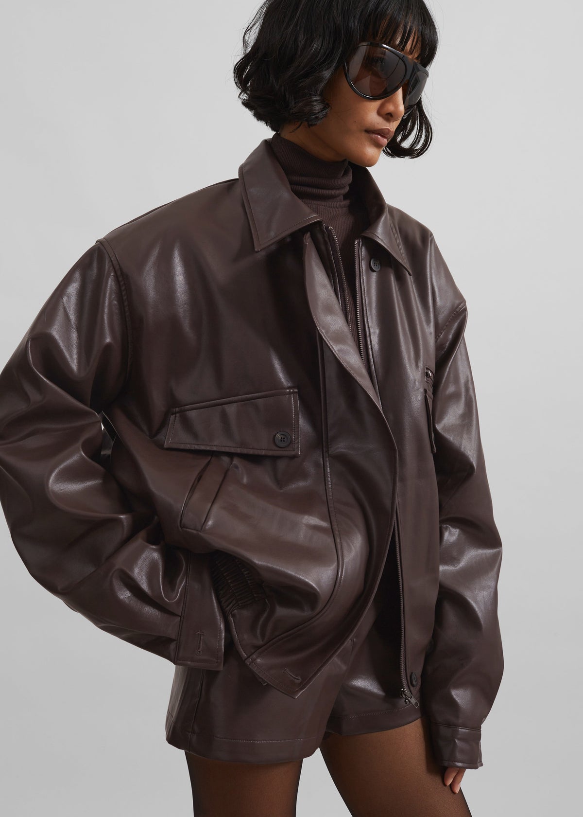 Belmont Faux Leather Jacket - Brown - 6