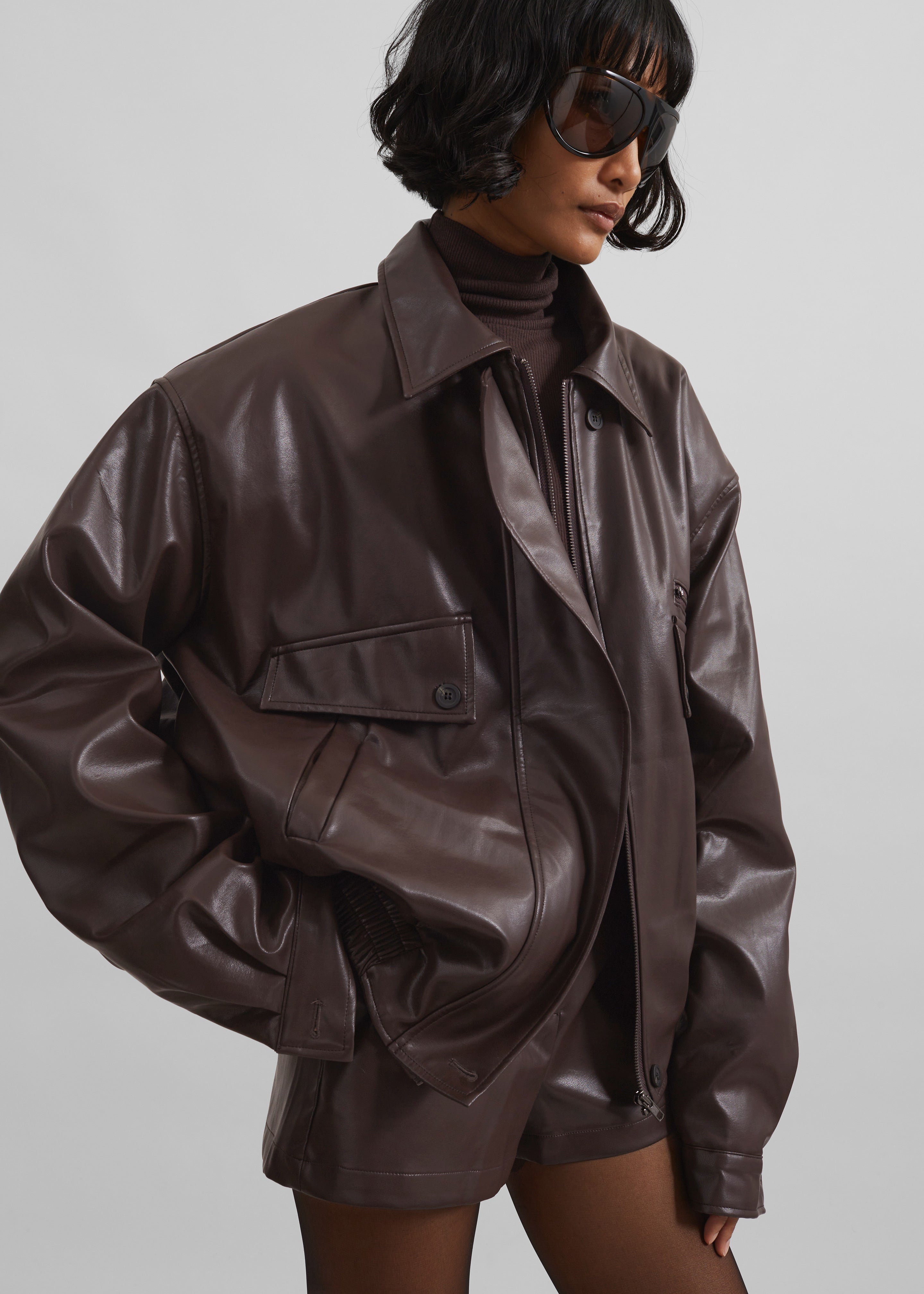 Belmont Faux Leather Jacket - Brown - 6