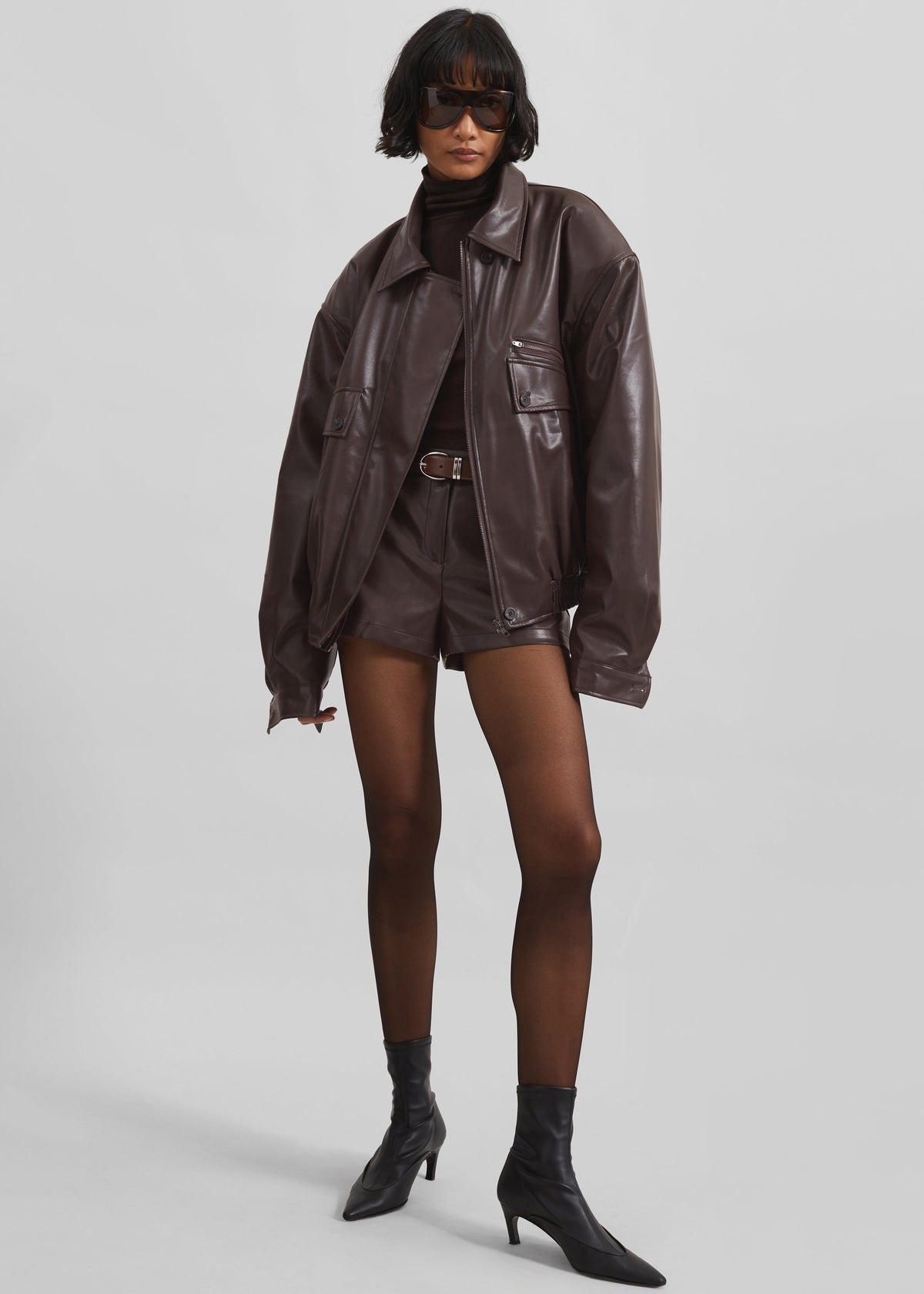 Belmont Faux Leather Jacket - Brown - 7