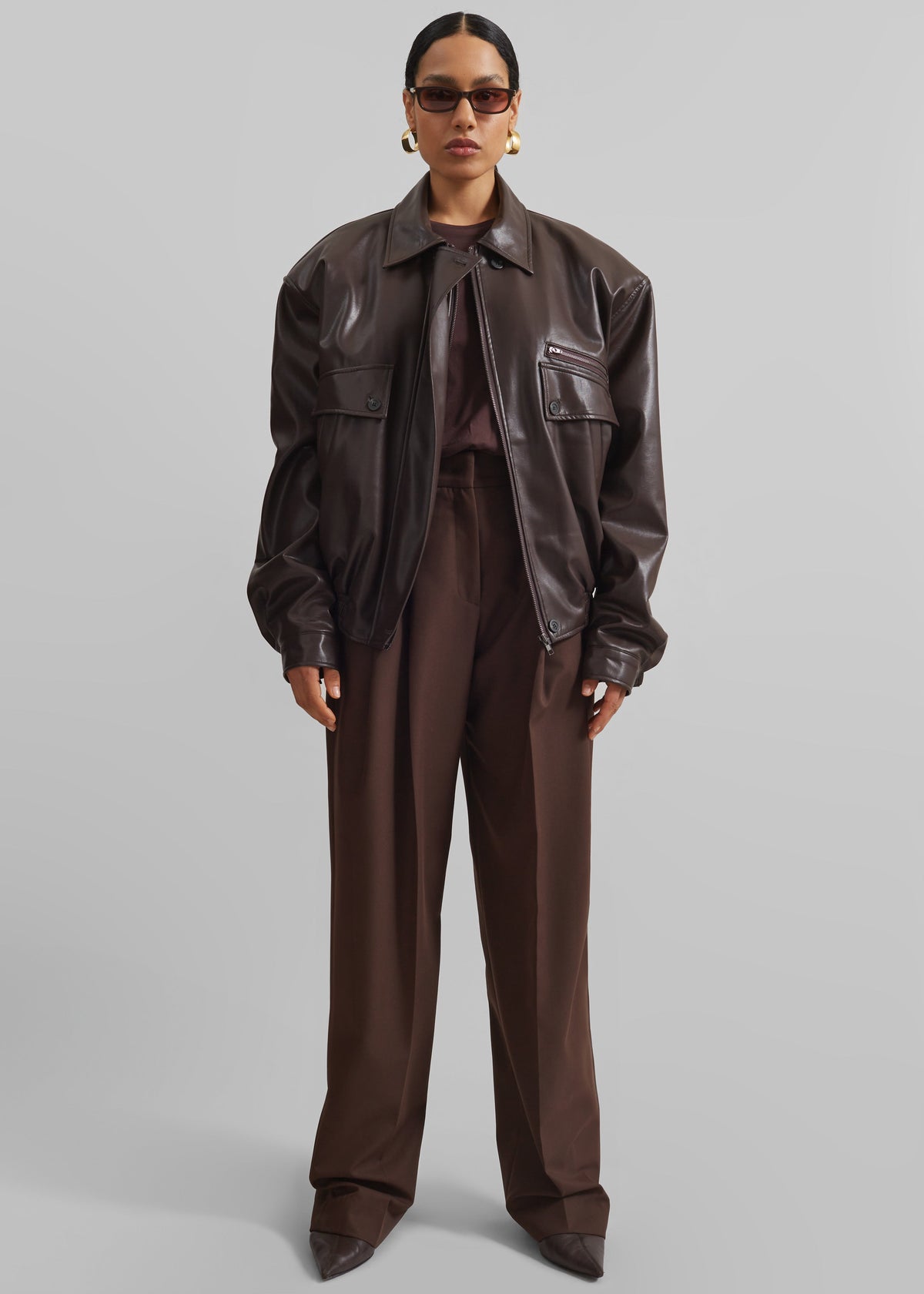 Belmont Faux Leather Jacket - Brown - 3