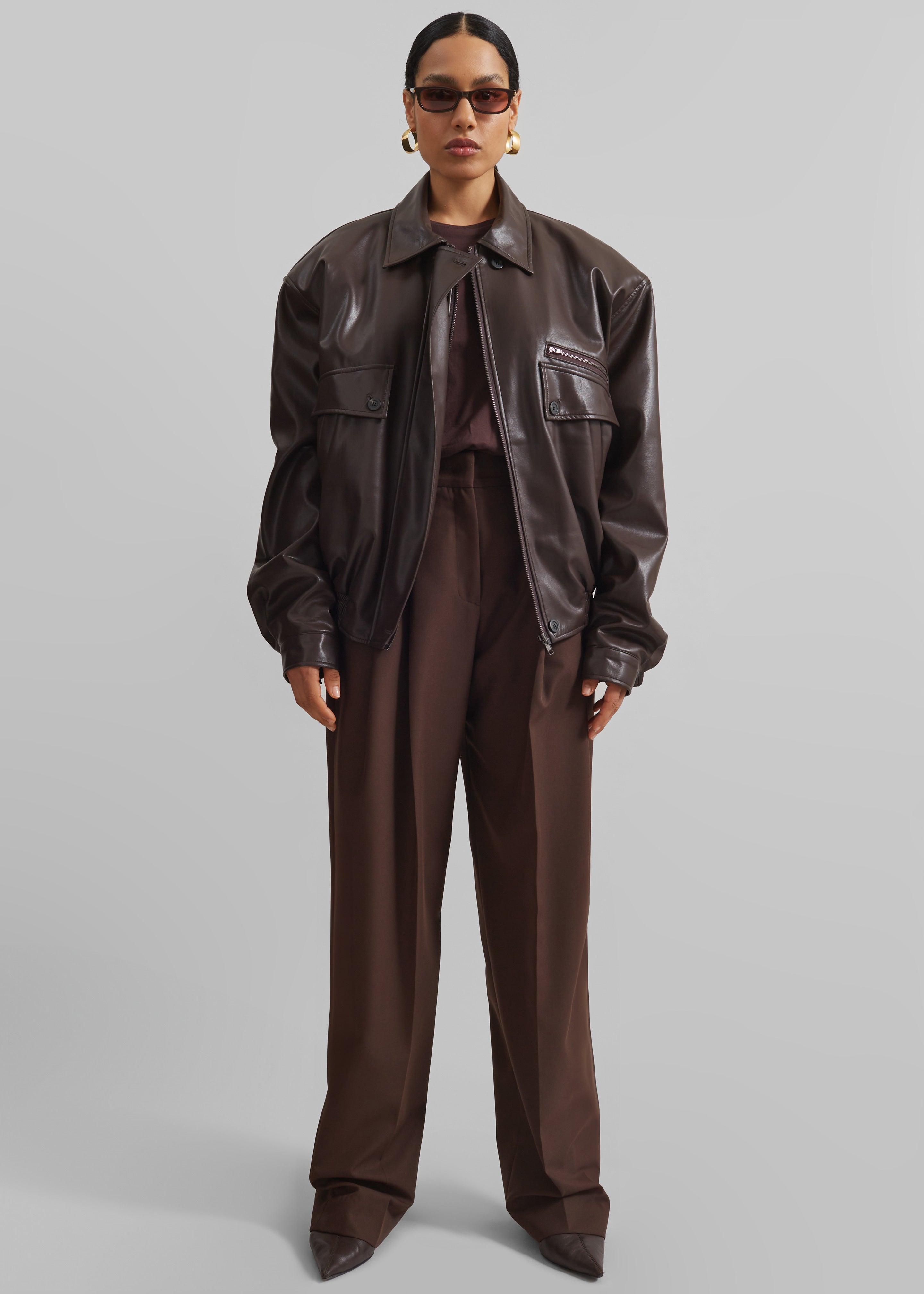 Belmont Faux Leather Jacket - Brown - 3