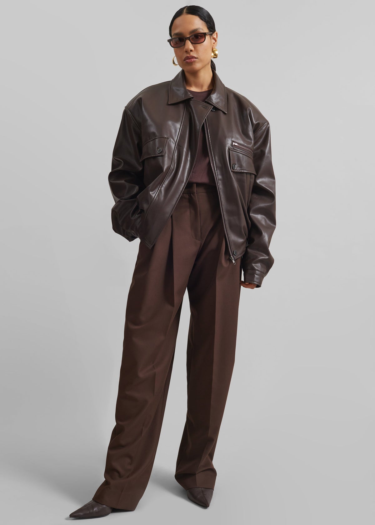 Belmont Faux Leather Jacket - Brown - 1