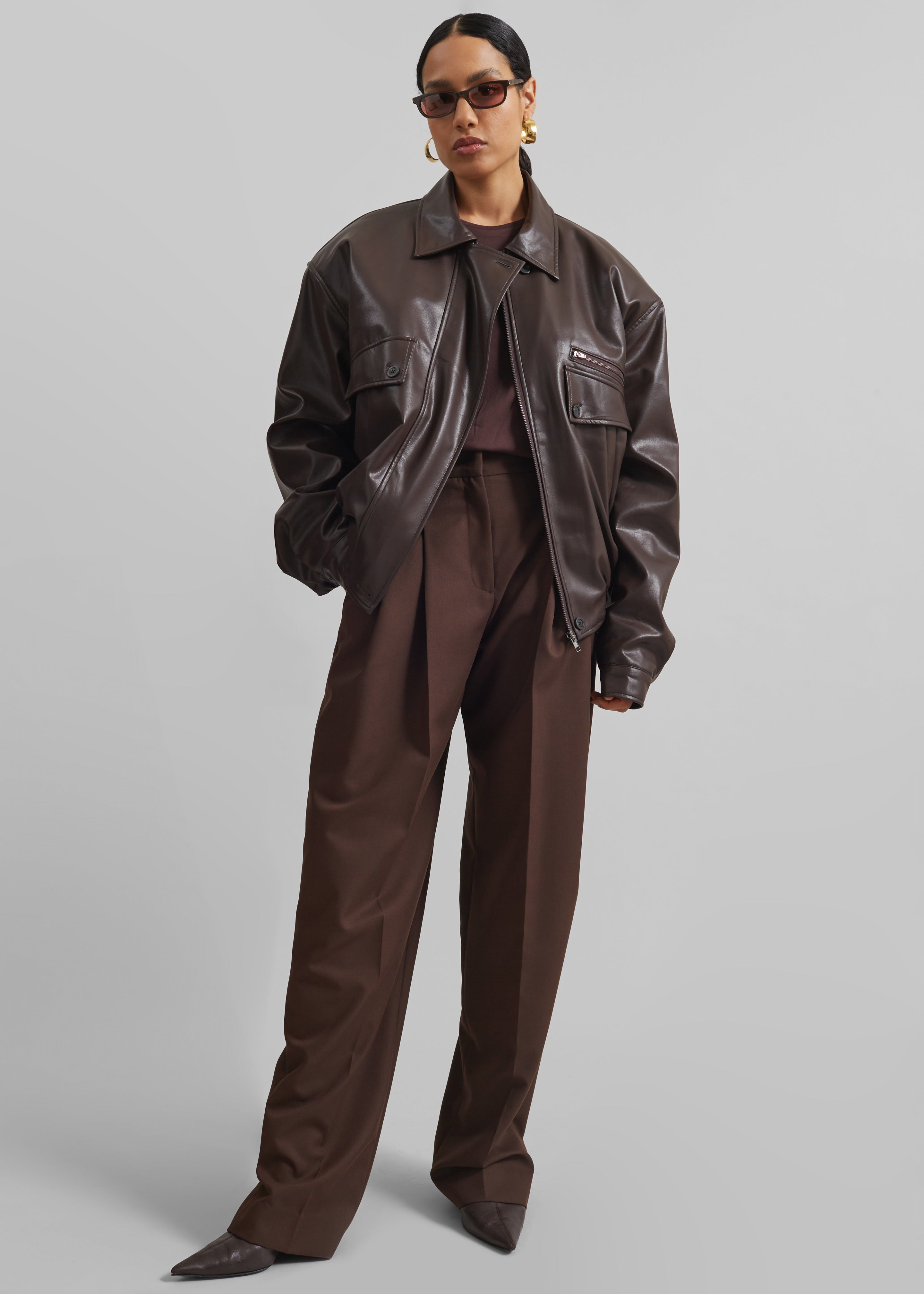 Belmont Faux Leather Jacket - Brown - 1