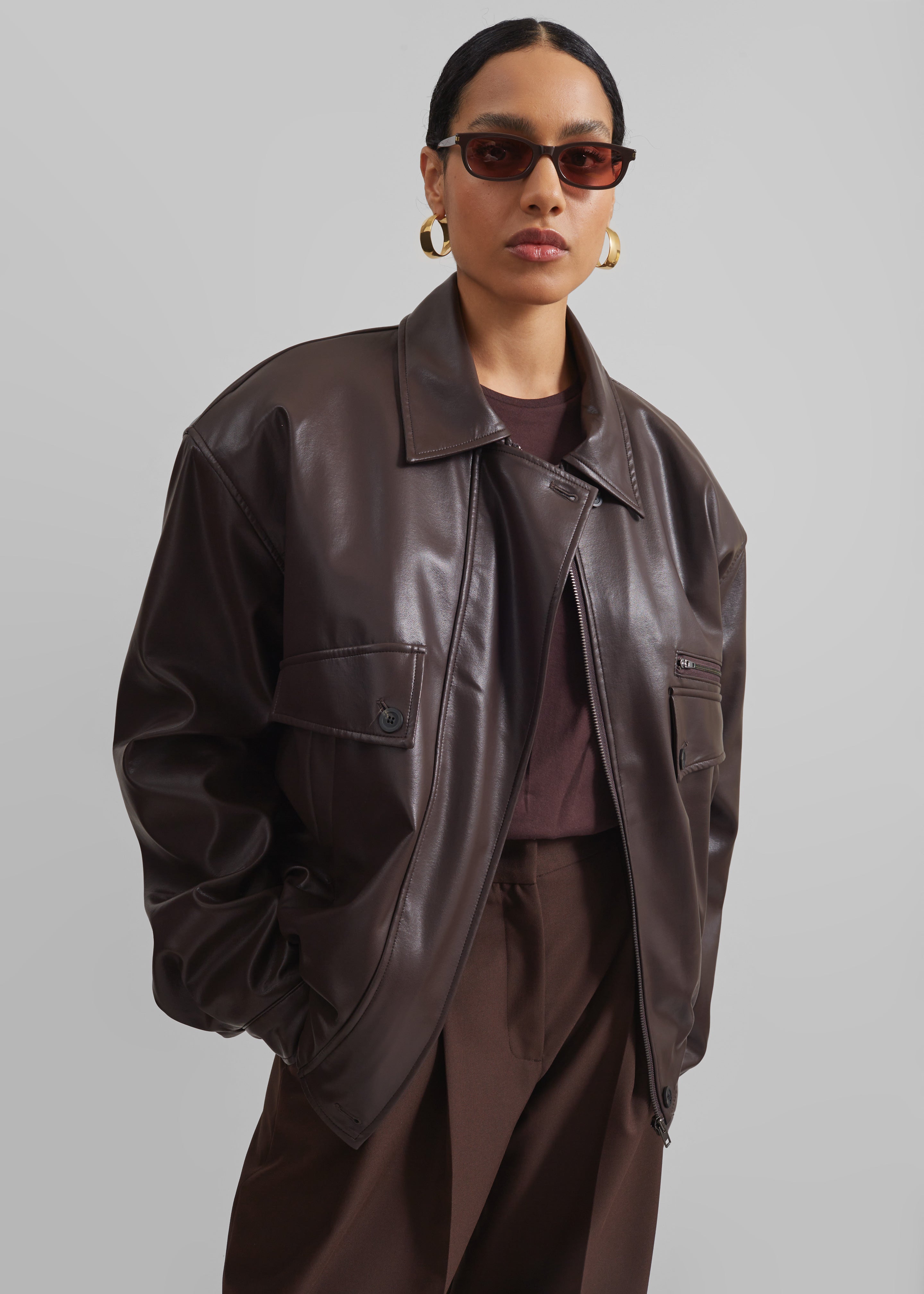 Belmont Faux Leather Jacket - Brown - 2