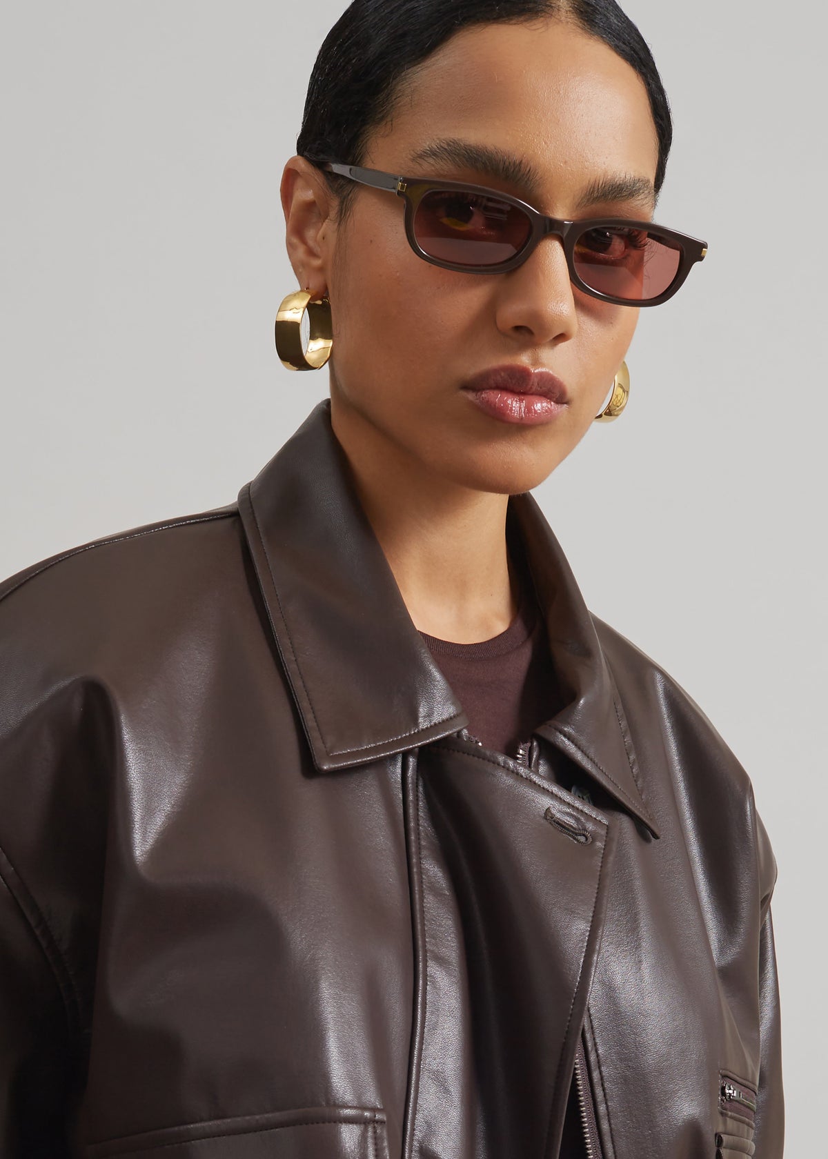 Belmont Faux Leather Jacket - Brown - 4