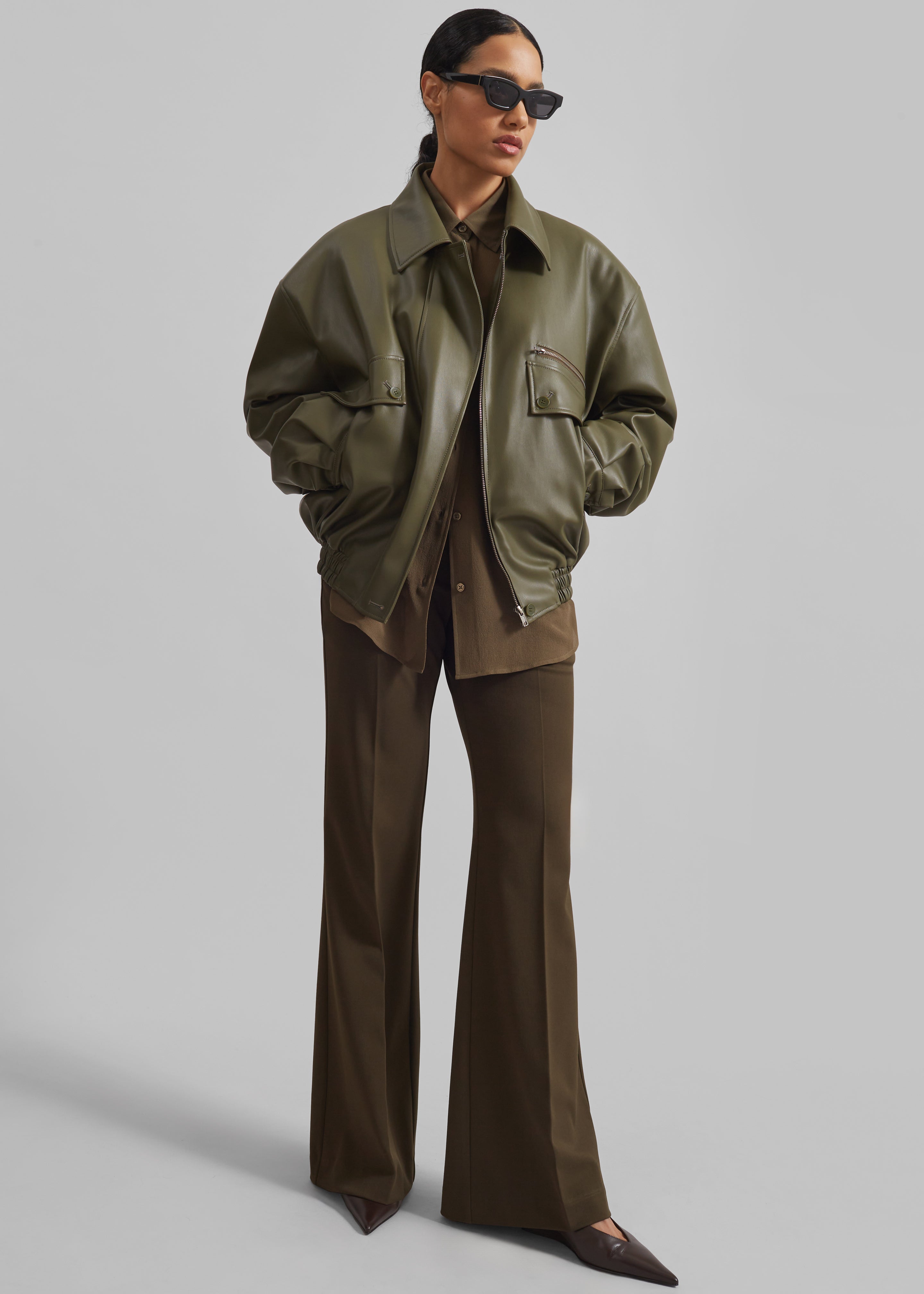 Belmont Faux Leather Jacket - Khaki - 3
