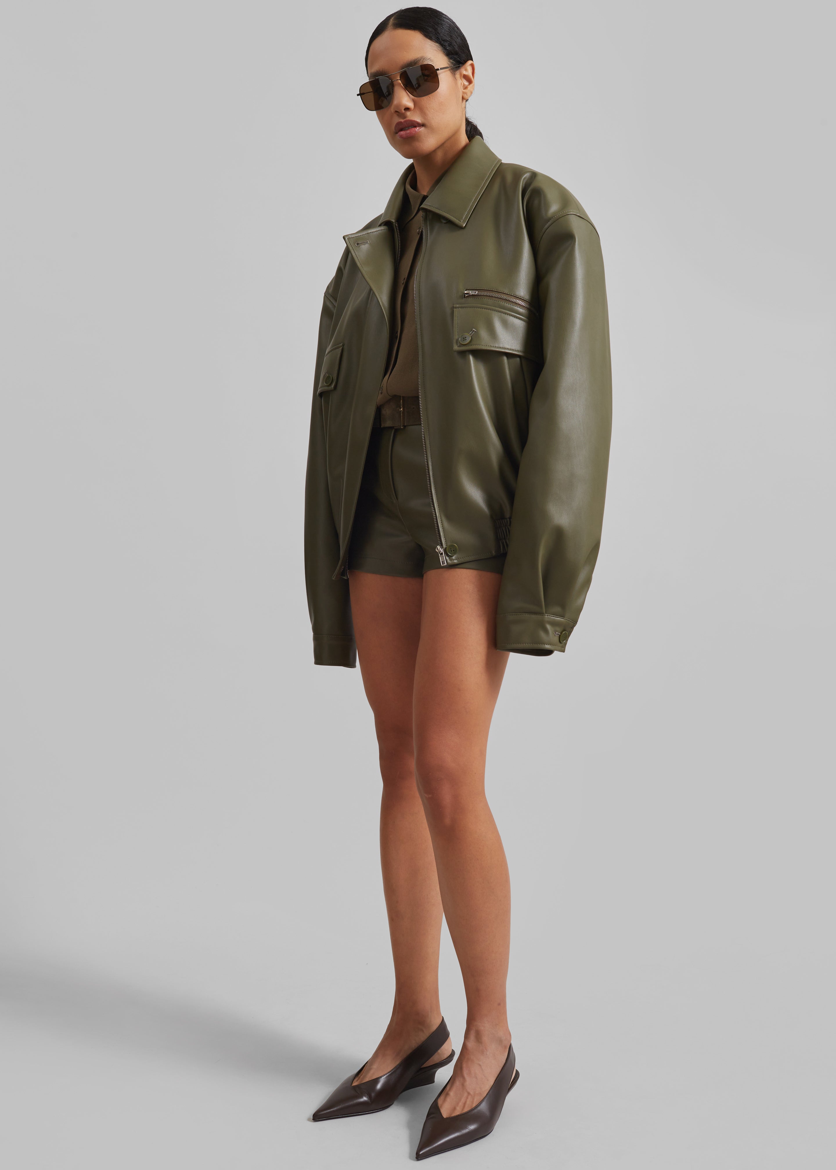 Belmont Faux Leather Jacket - Khaki - 5
