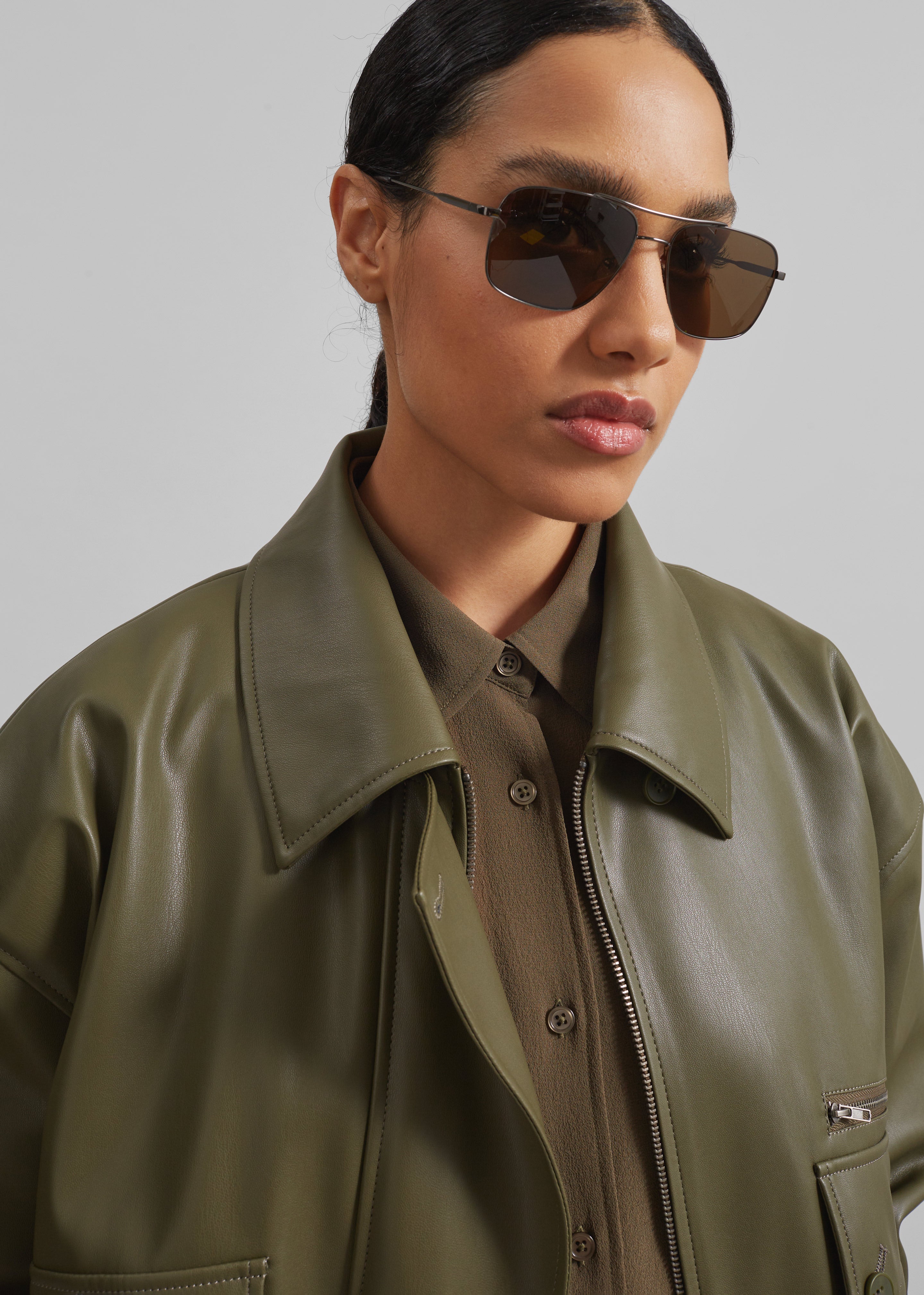 Belmont Faux Leather Jacket - Khaki - 4