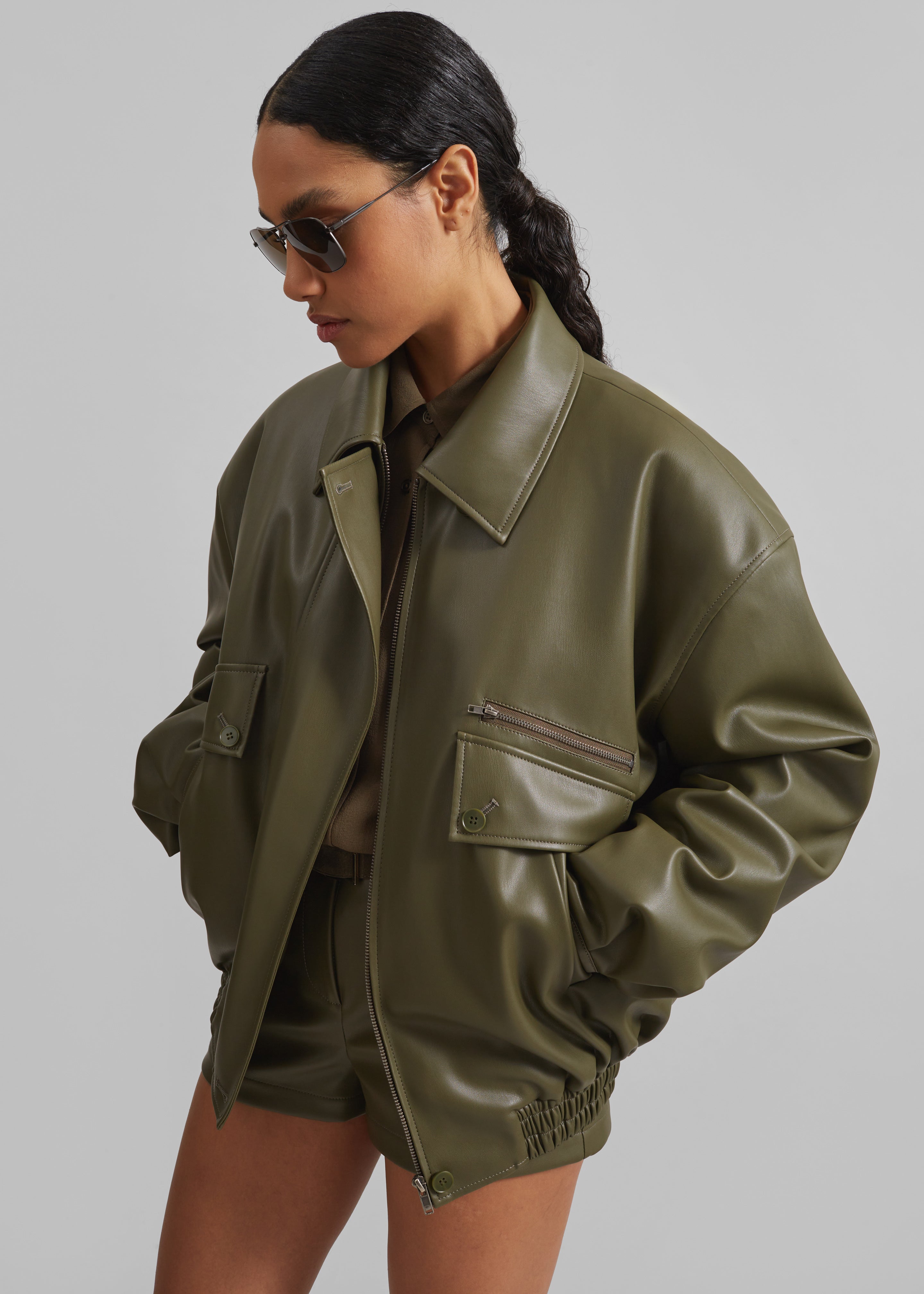 Belmont Faux Leather Jacket - Khaki - 2