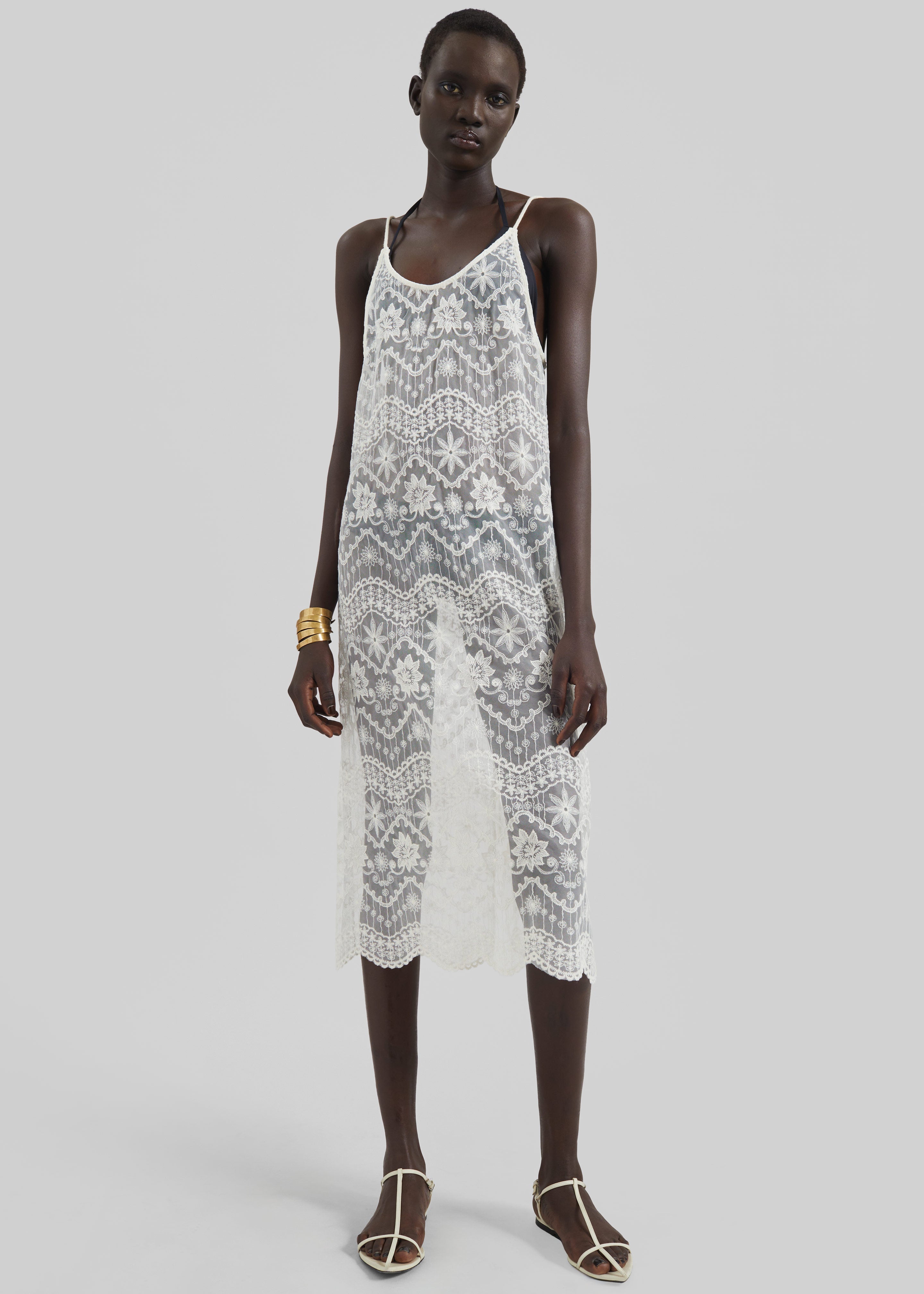 Berzi Sheer Lace Midi Dress - White - 4