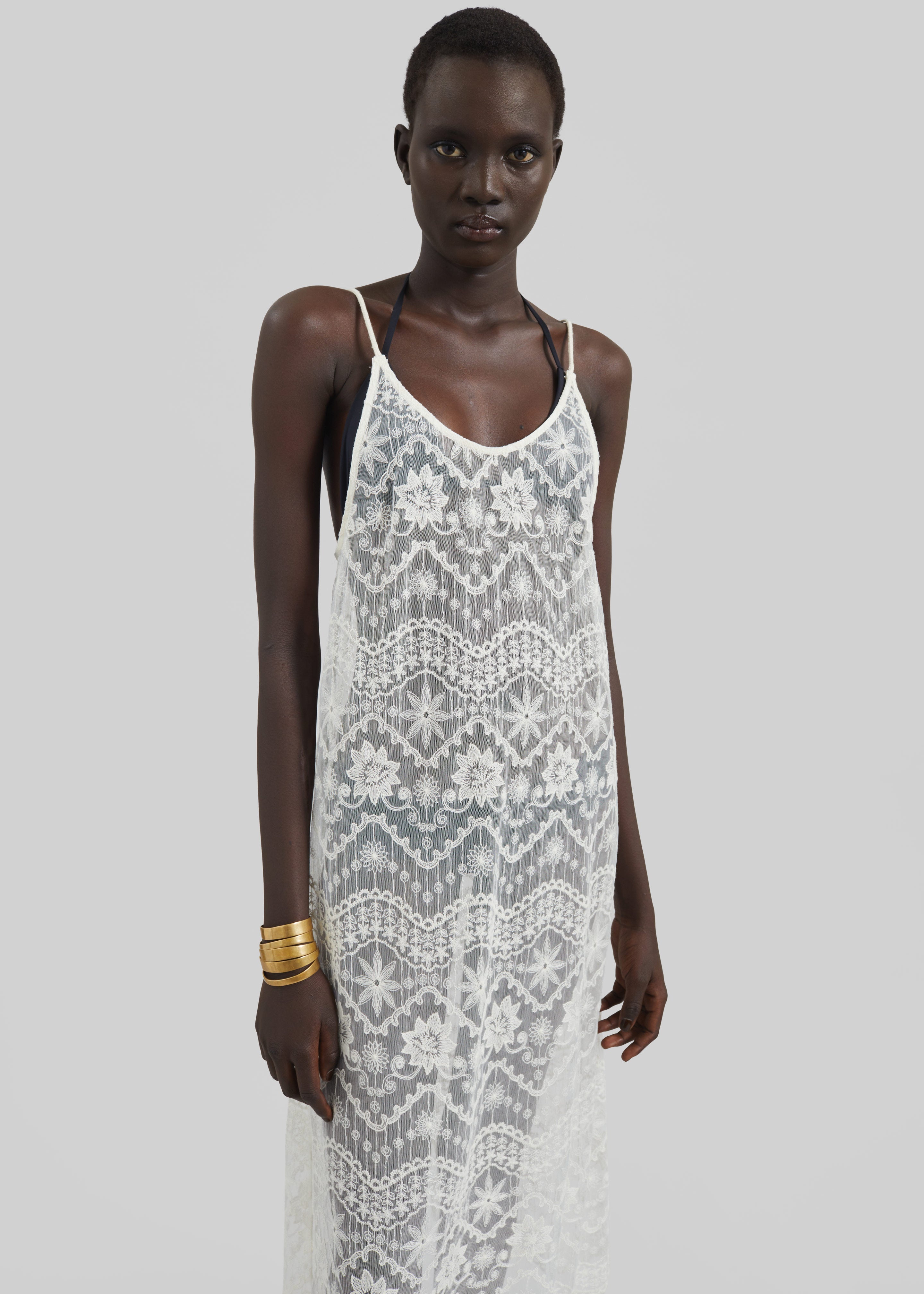 Berzi Sheer Lace Midi Dress - White - 3