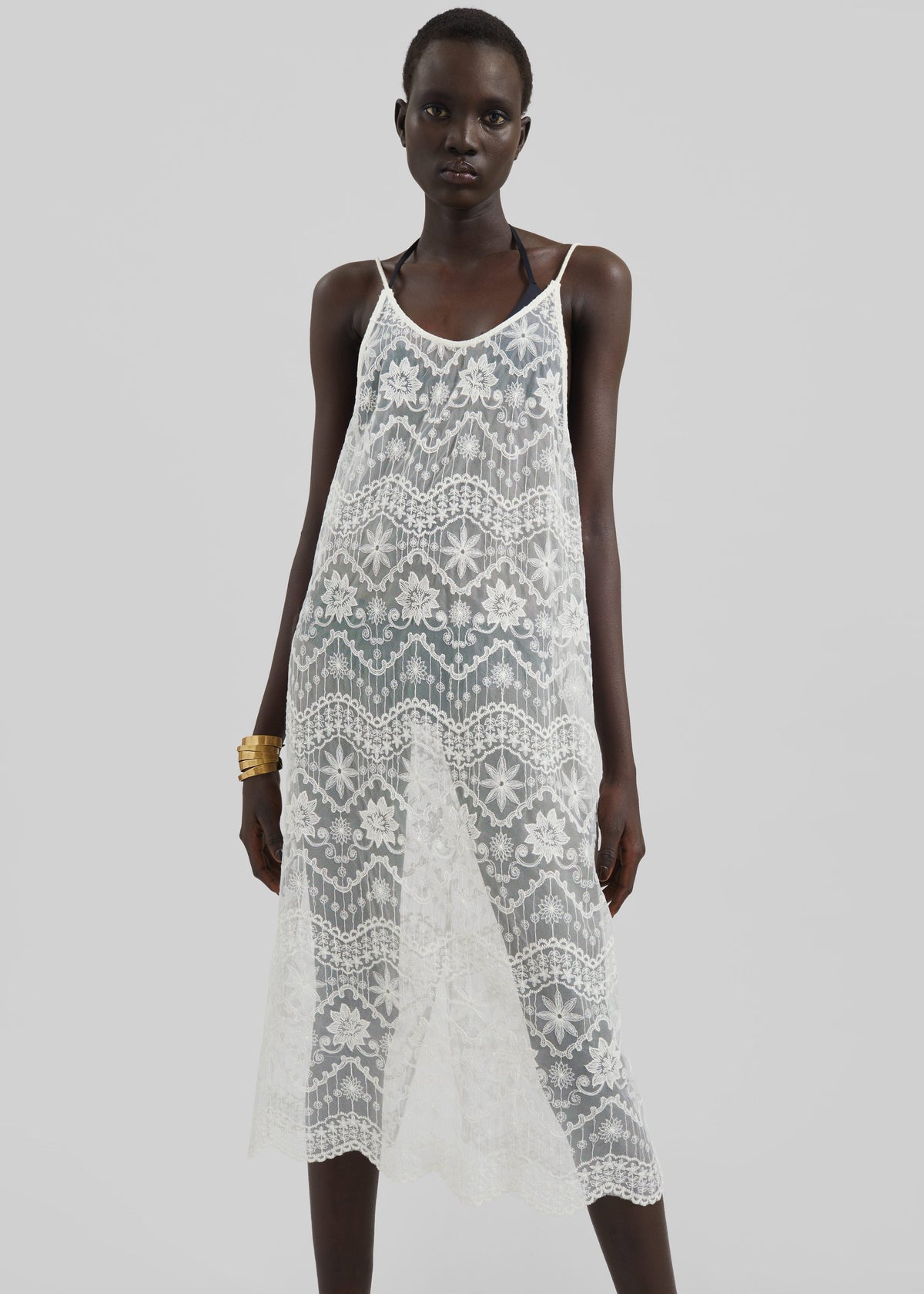 Berzi Sheer Lace Midi Dress - White - 5