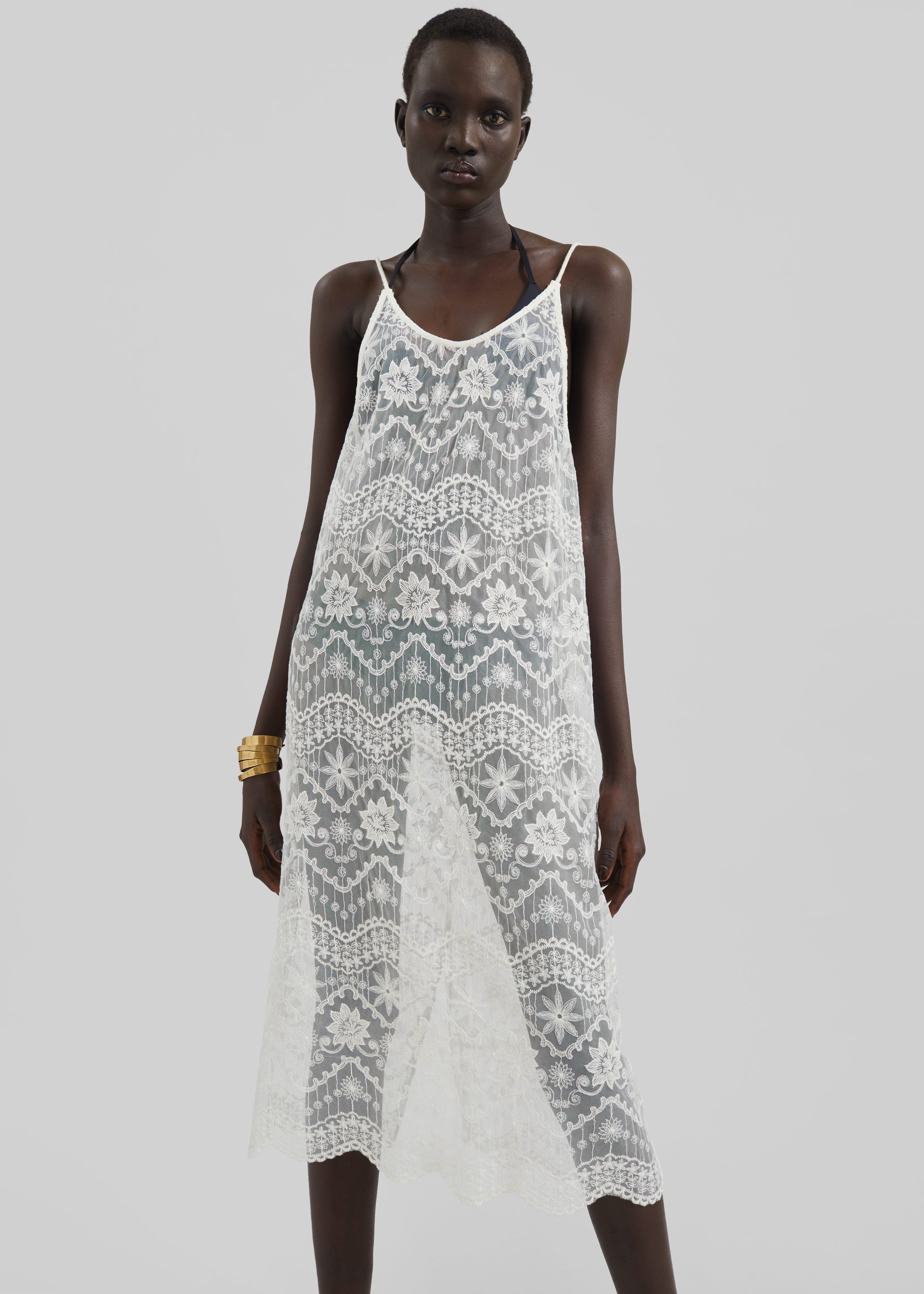 Berzi Sheer Lace Midi Dress - White - 5