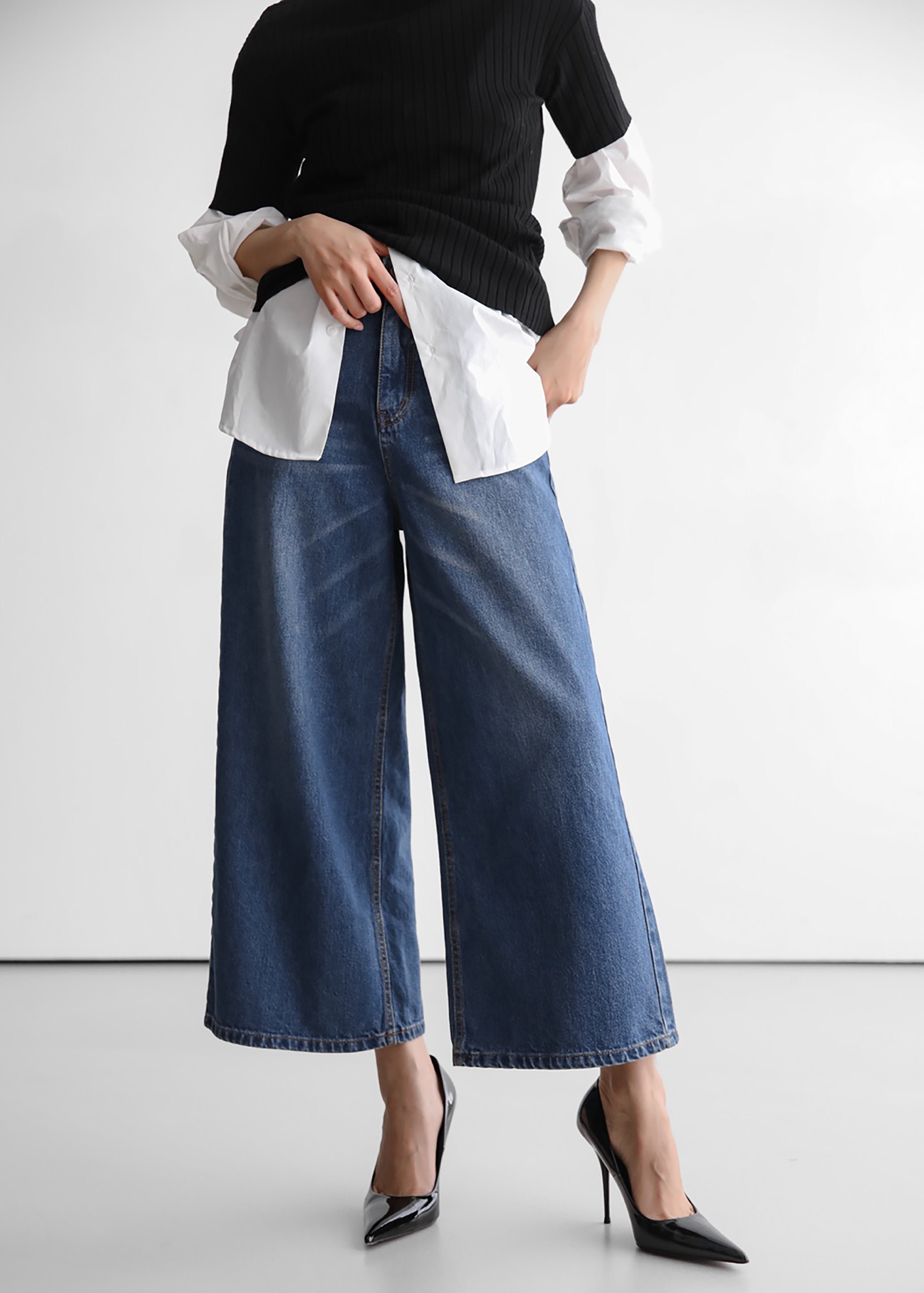 Besdon Denim Culottes - Medium Wash - 7