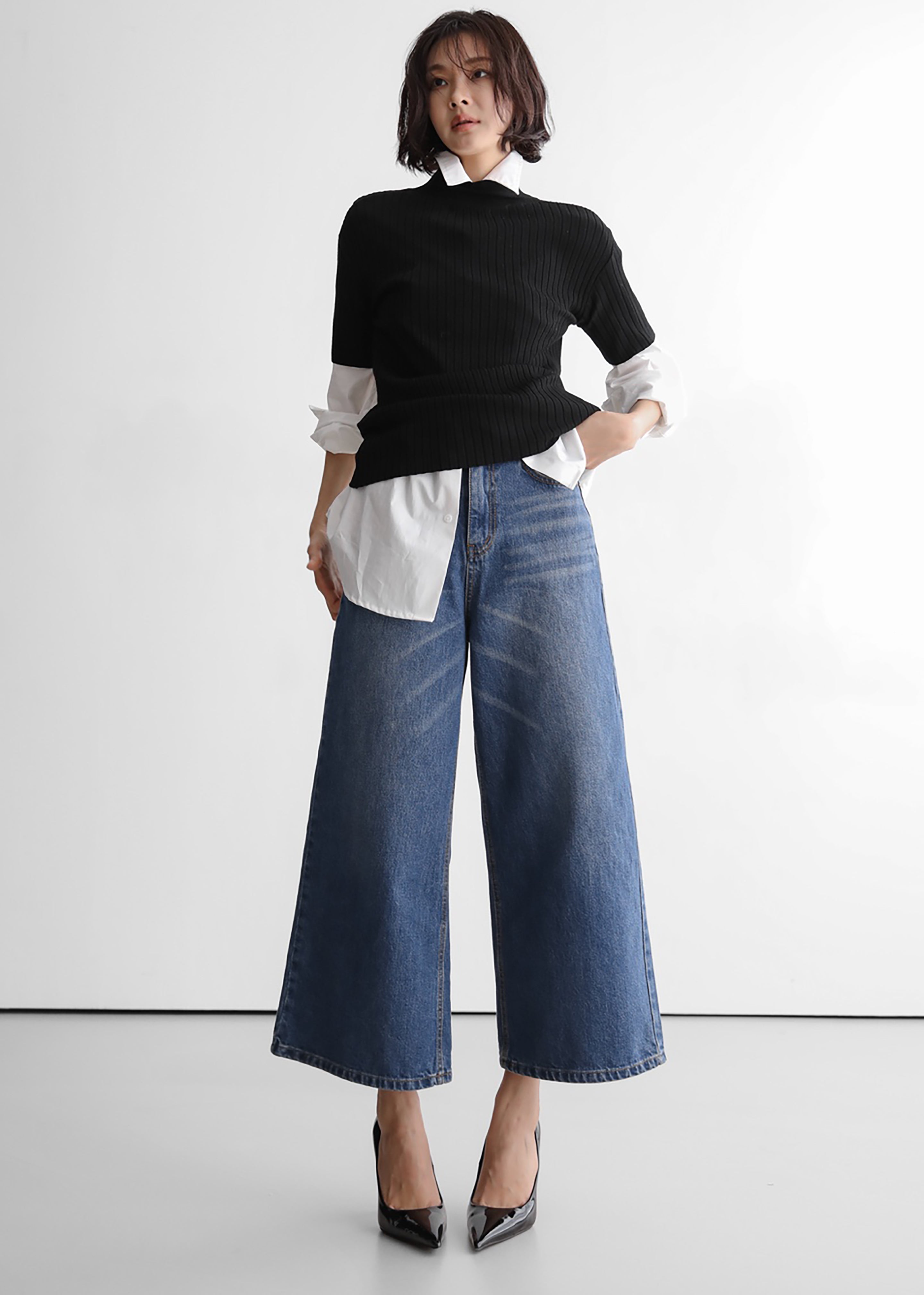 Besdon Denim Culottes - Medium Wash - 6