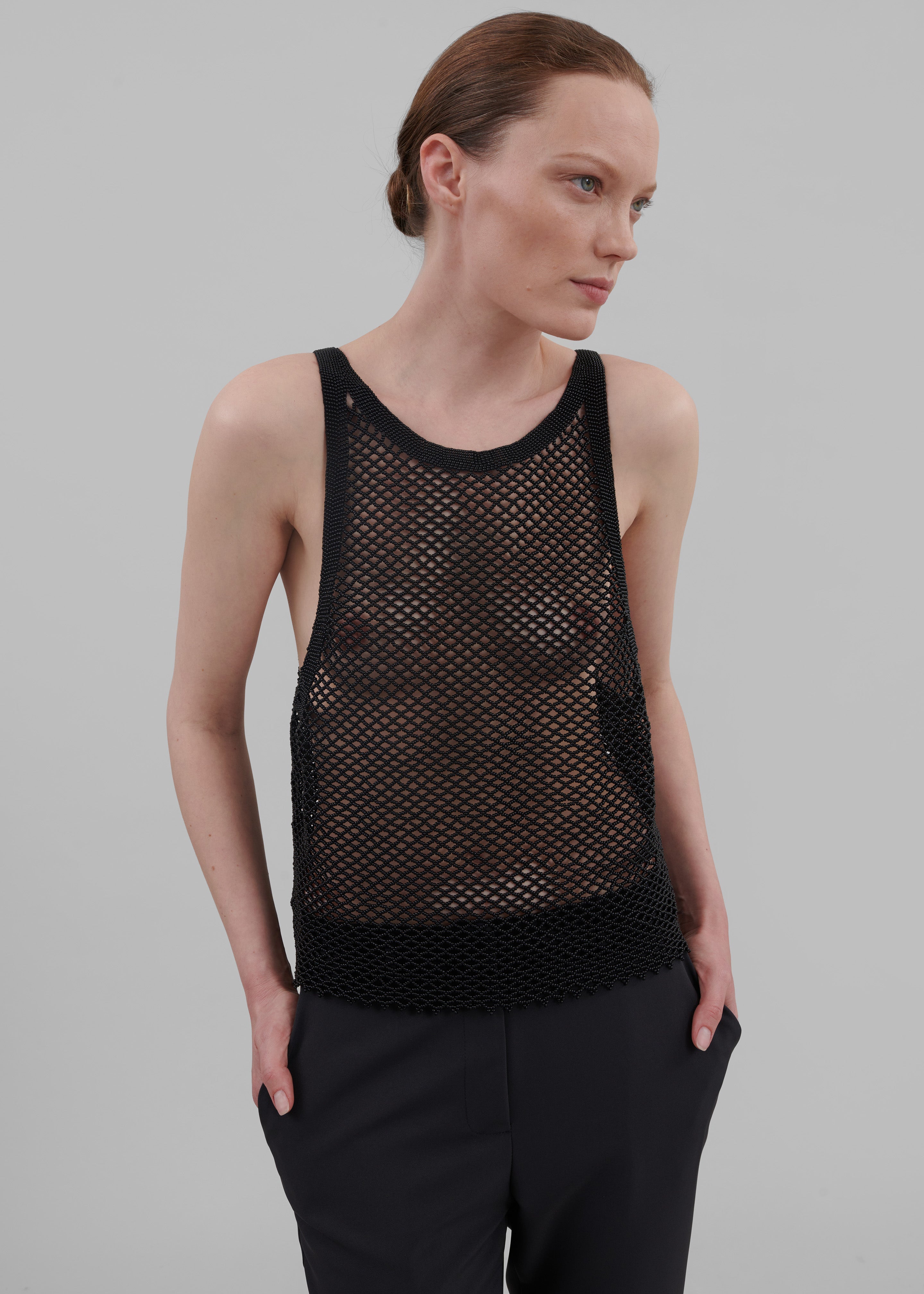 Bevza Beaded Tank Top - Black - 4