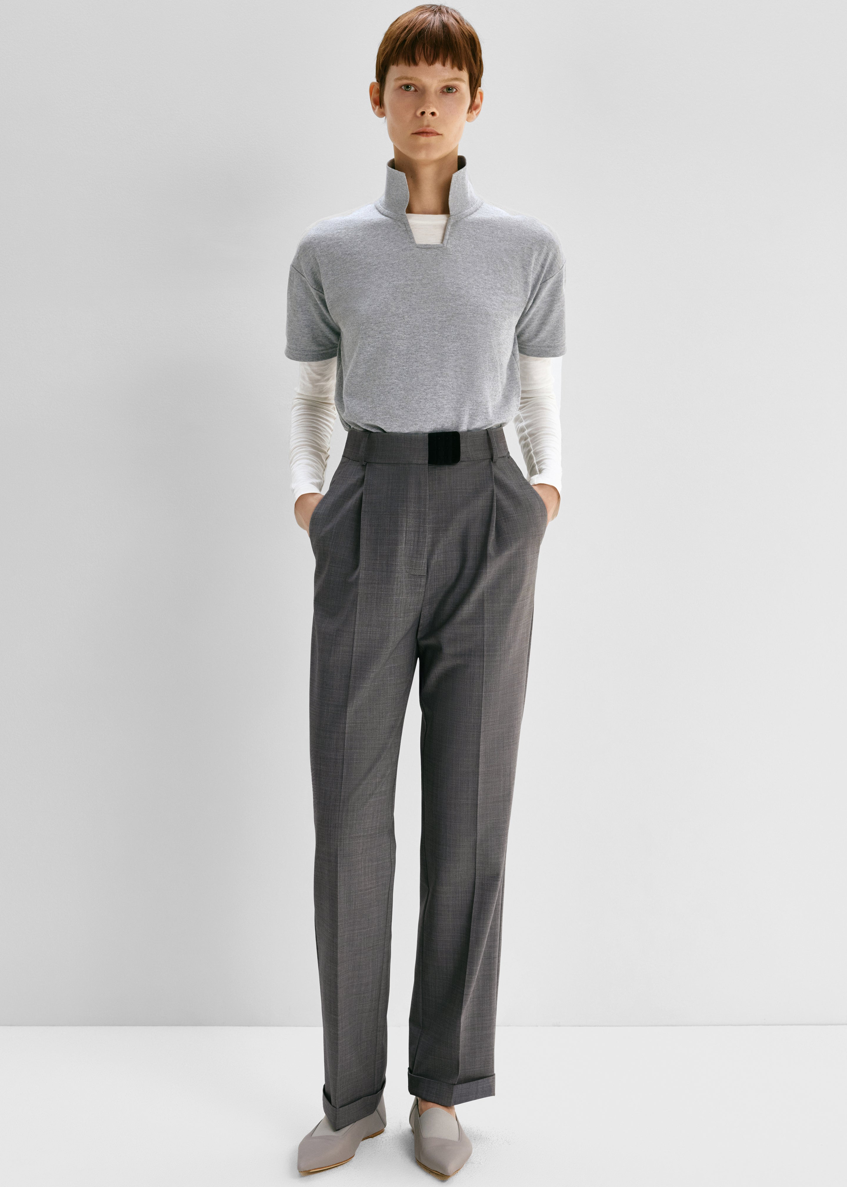 Bevza High-Waisted Trousers - Dark Grey - 4