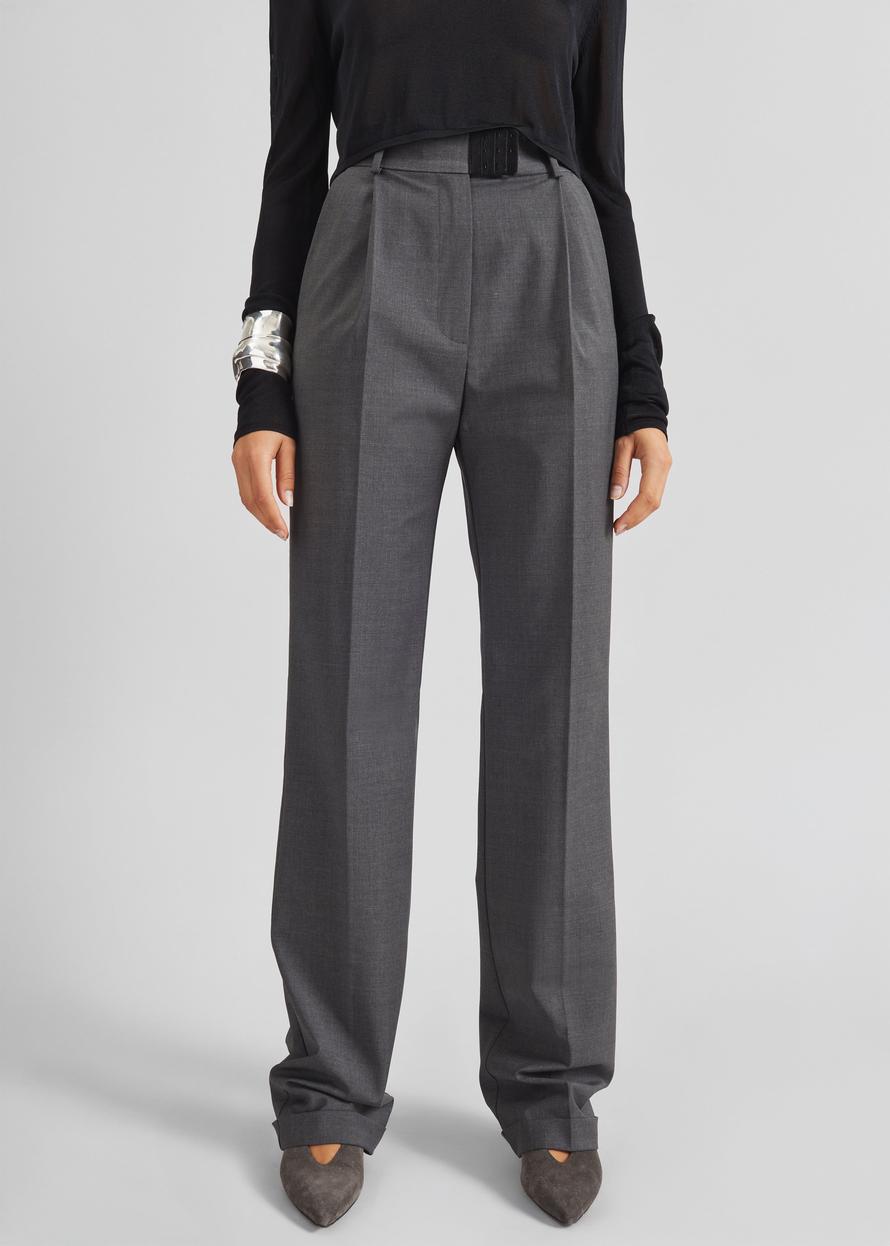 Bevza High-Waisted Trousers - Dark Grey - 5