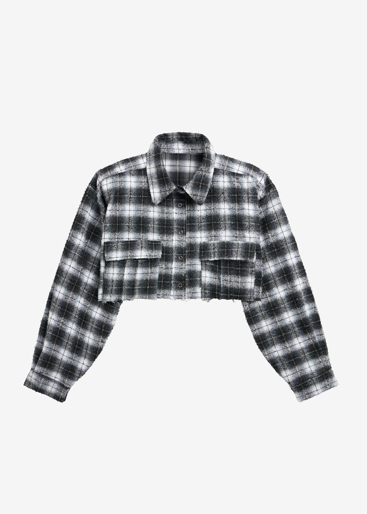 Biasca Distressed Cropped Shirt - Black Plaid - 10