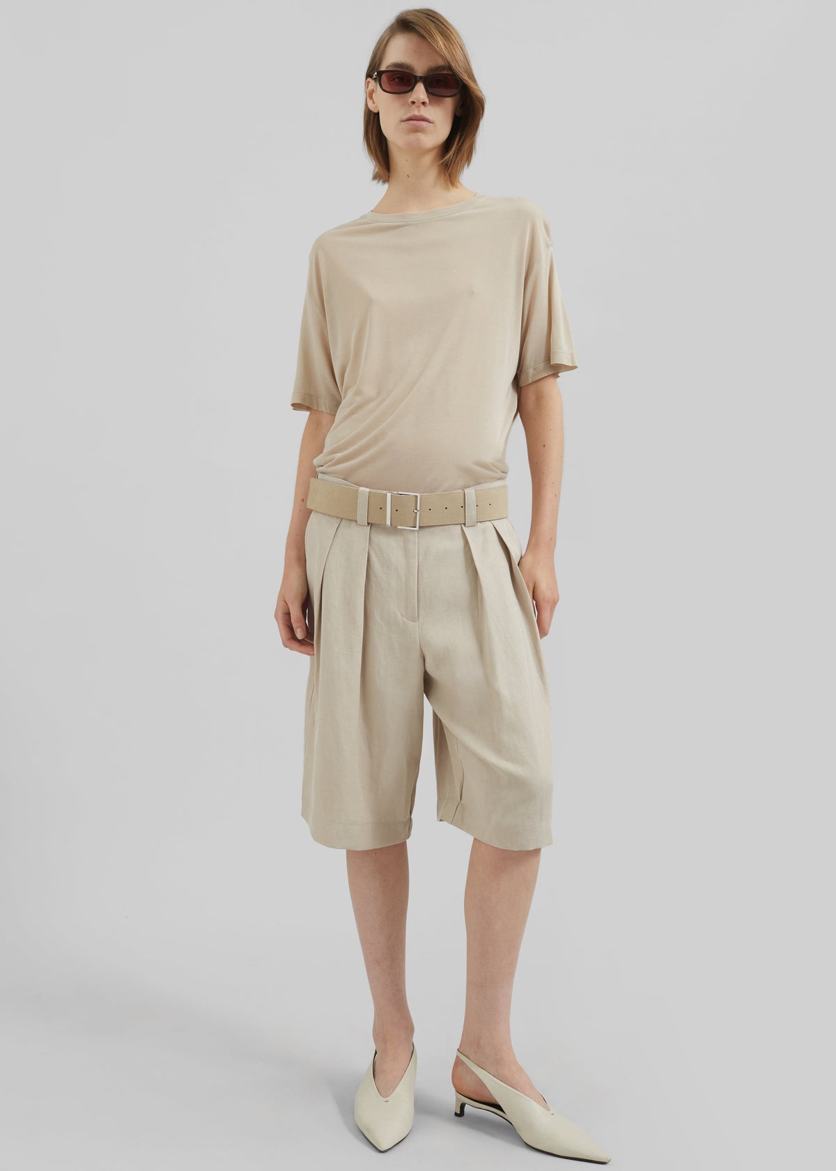 Bilbao Pleated Linen Bermuda Shorts - Cement - 1