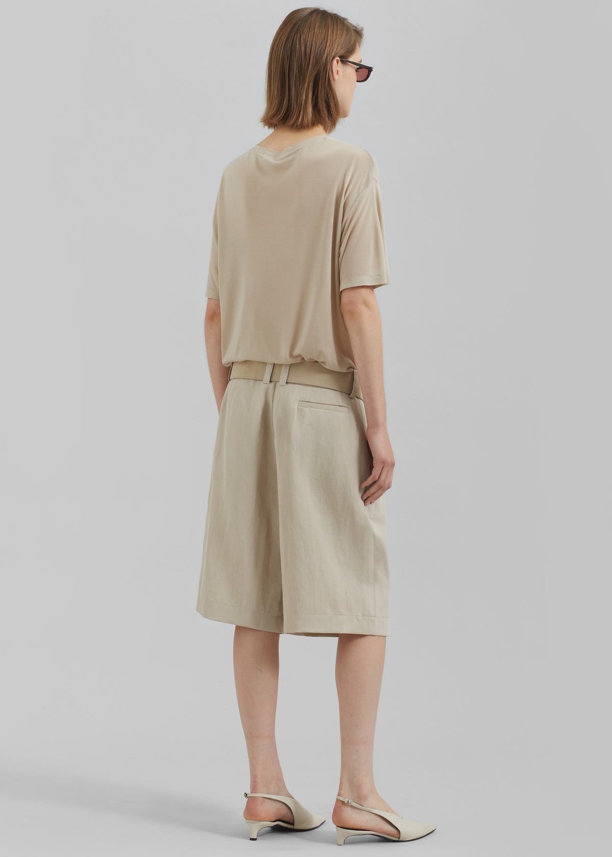 Bilbao Pleated Linen Bermuda Shorts - Cement - 5
