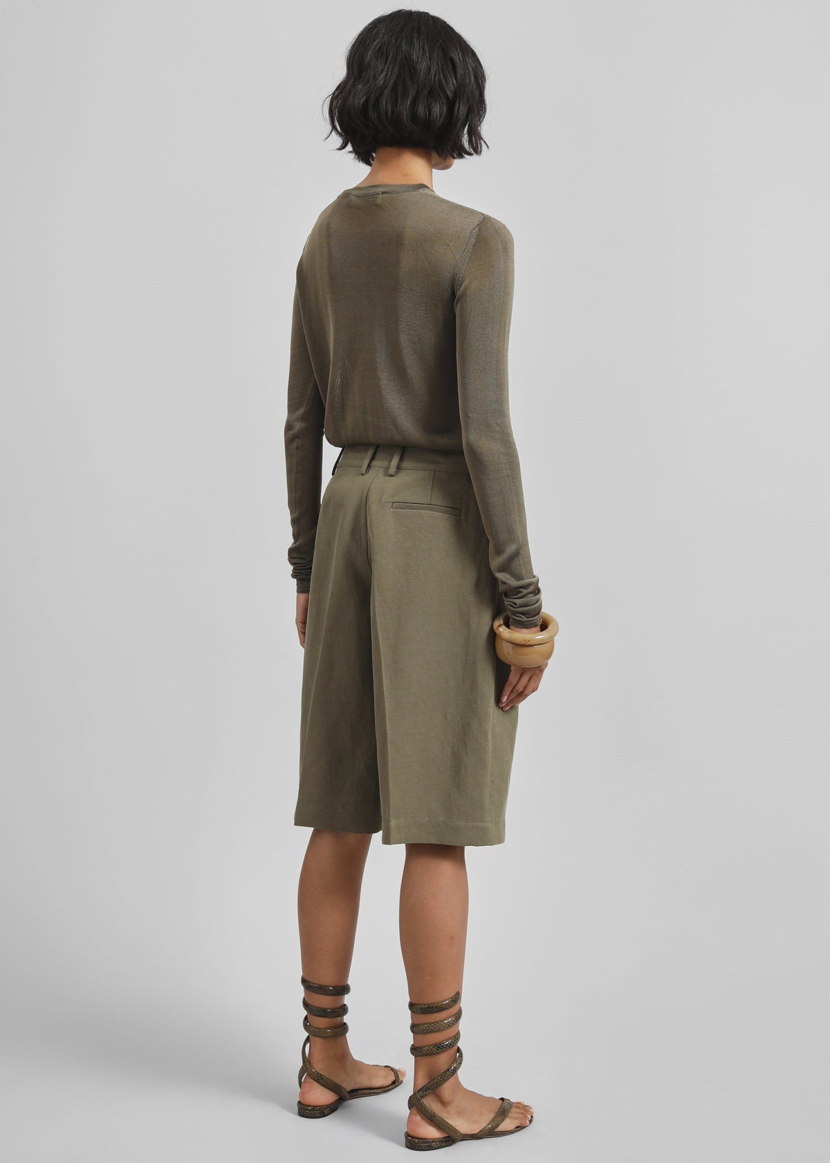 Bilbao Pleated Linen Bermuda Shorts - Khaki - 8