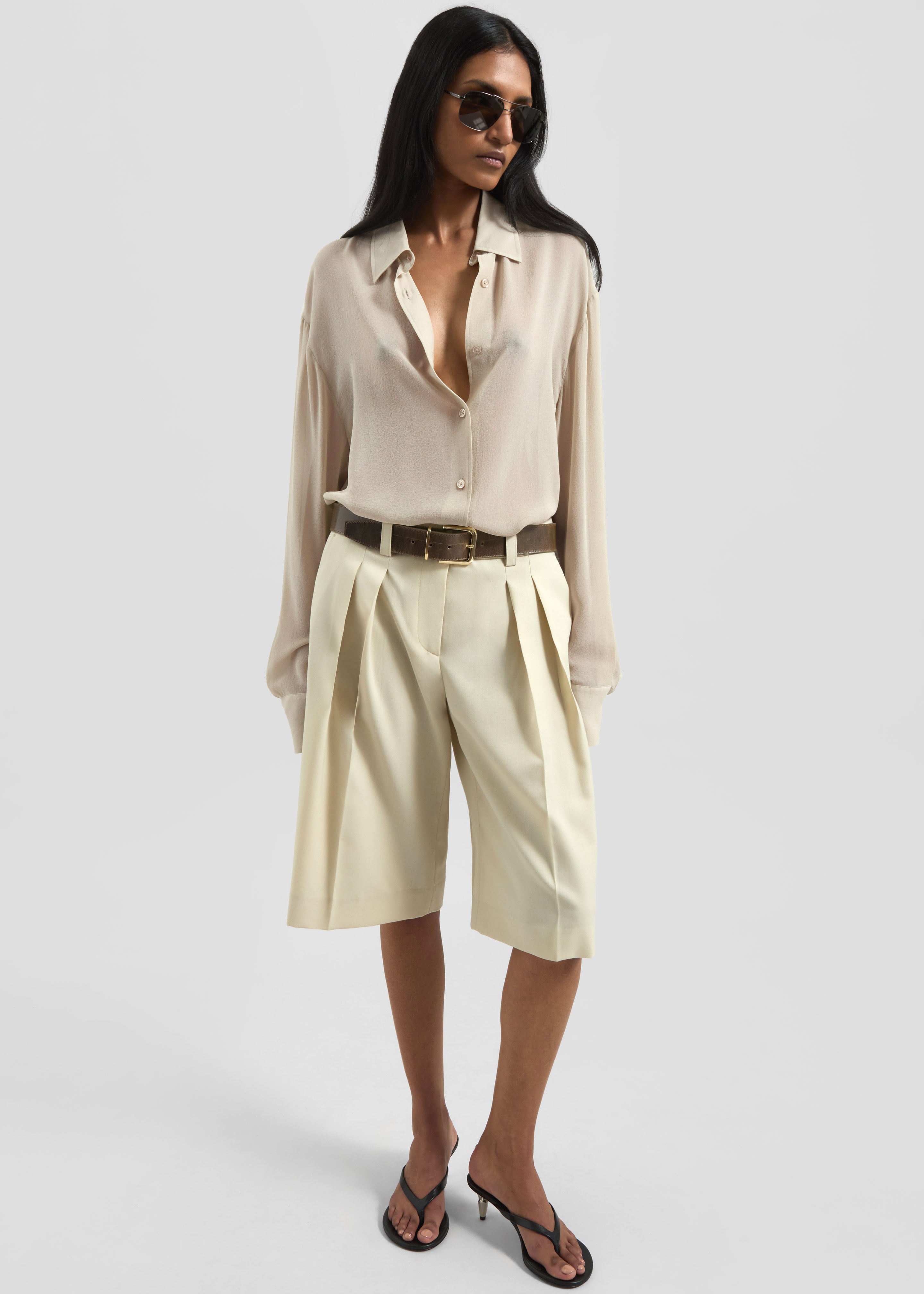 Bilbao Pleated Bermuda Shorts - Cement - 1